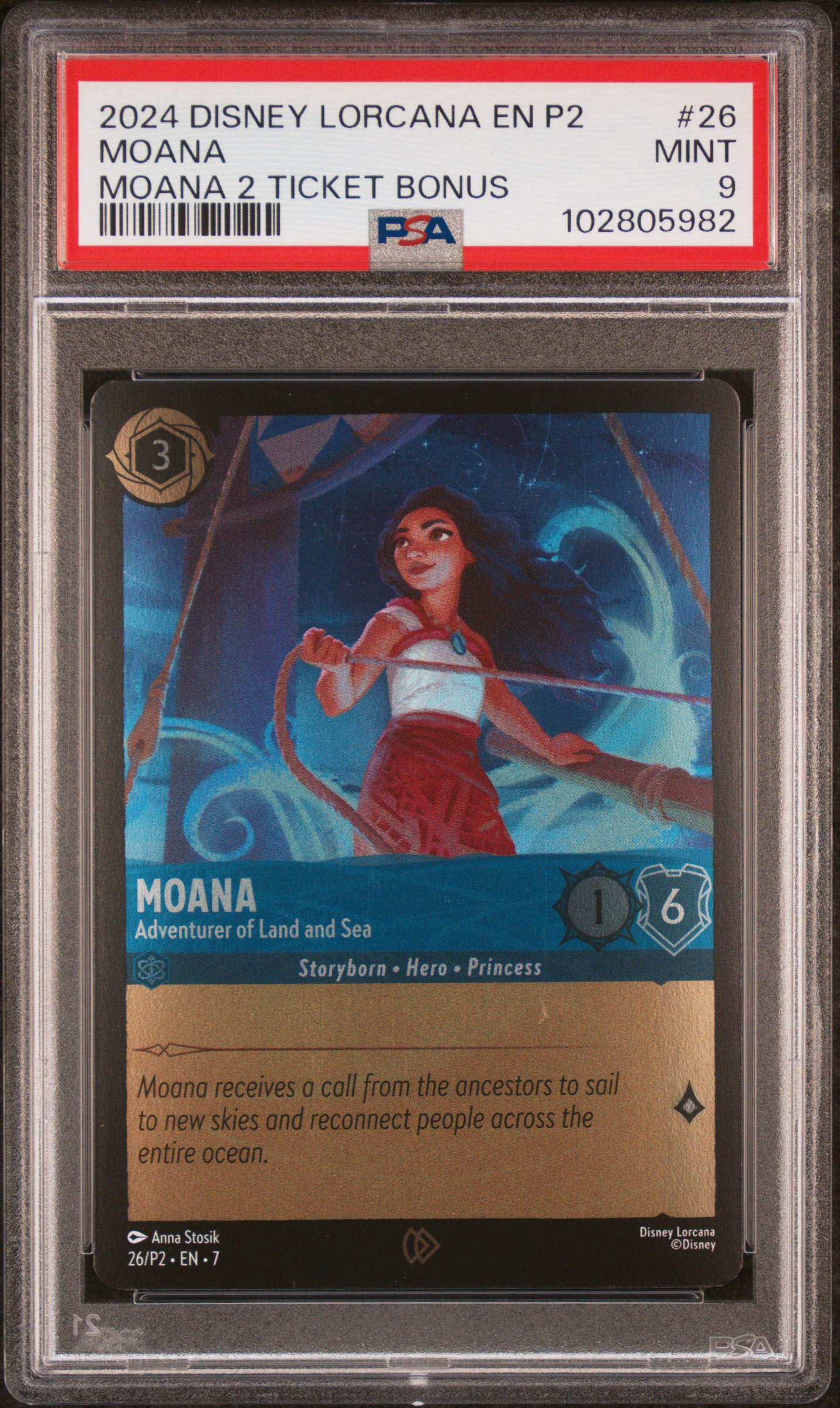 2024 Disney Lorcana En P2-Promo Moana #26 (Moana 2 Ticket Bonus) Mint 9 front