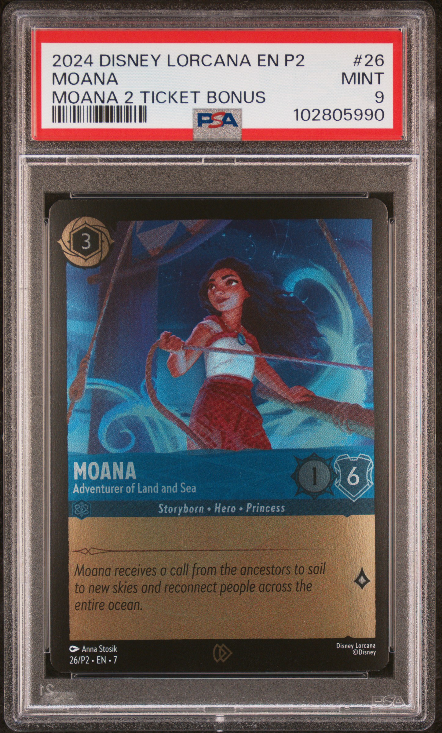 2024 Disney Lorcana En P2-Promo Moana #26 (Moana 2 Ticket Bonus) Mint 9 front