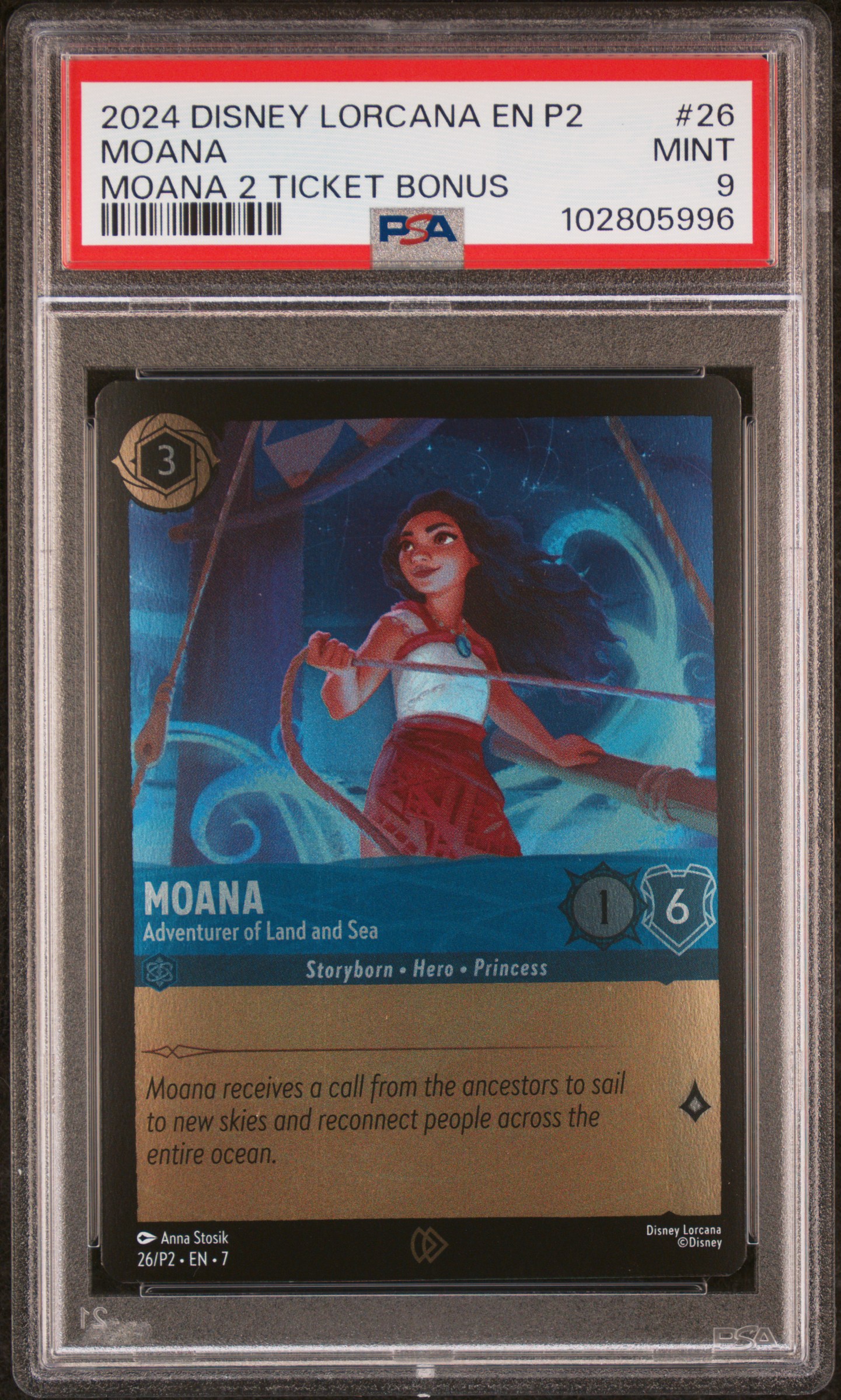 2024 Disney Lorcana En P2-Promo Moana #26 (Moana 2 Ticket Bonus) Mint 9 front
