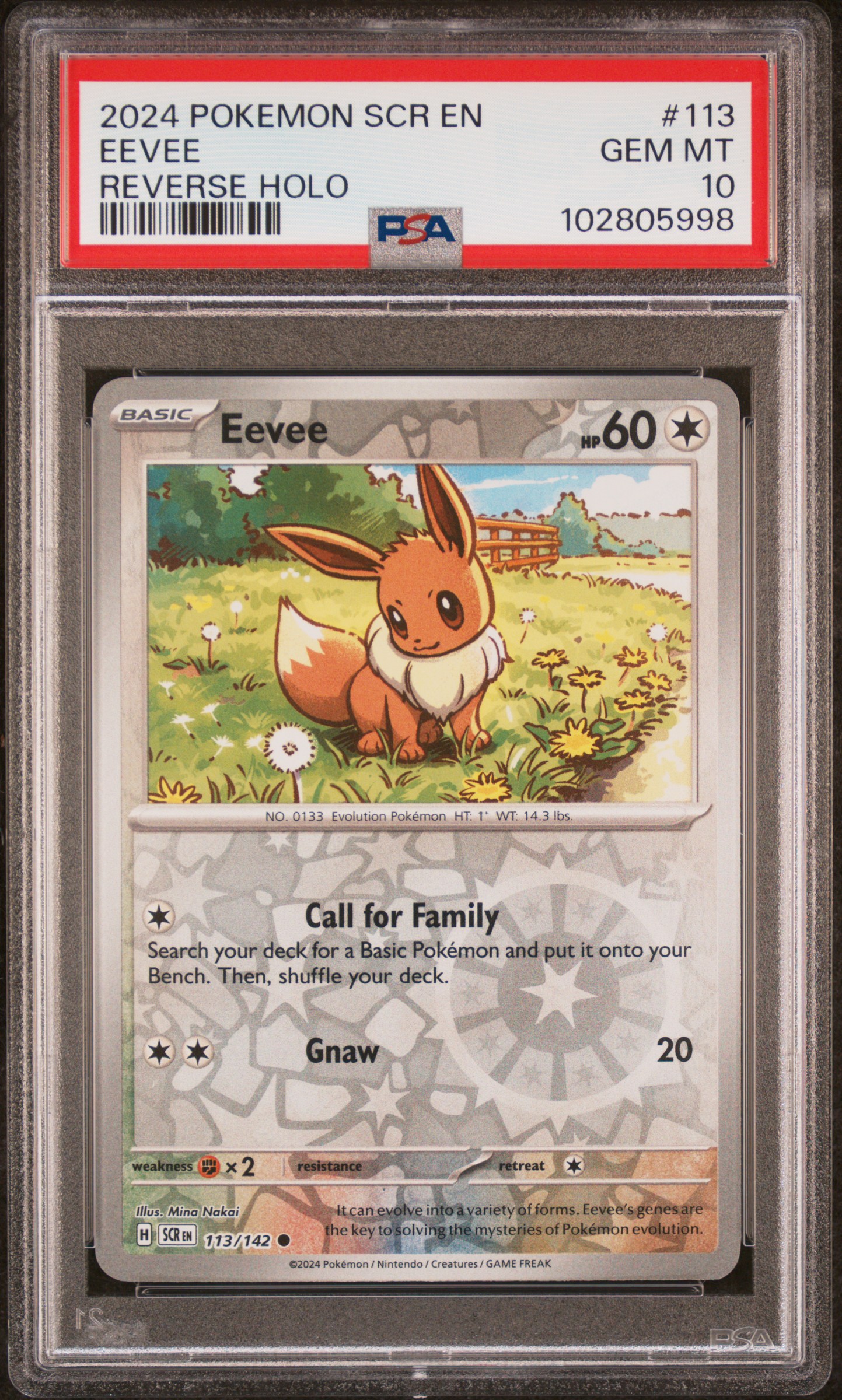 2024 Pokemon Scr En-Stellar Crown Eevee #113 (Reverse Holo) Gem Mt 10 front