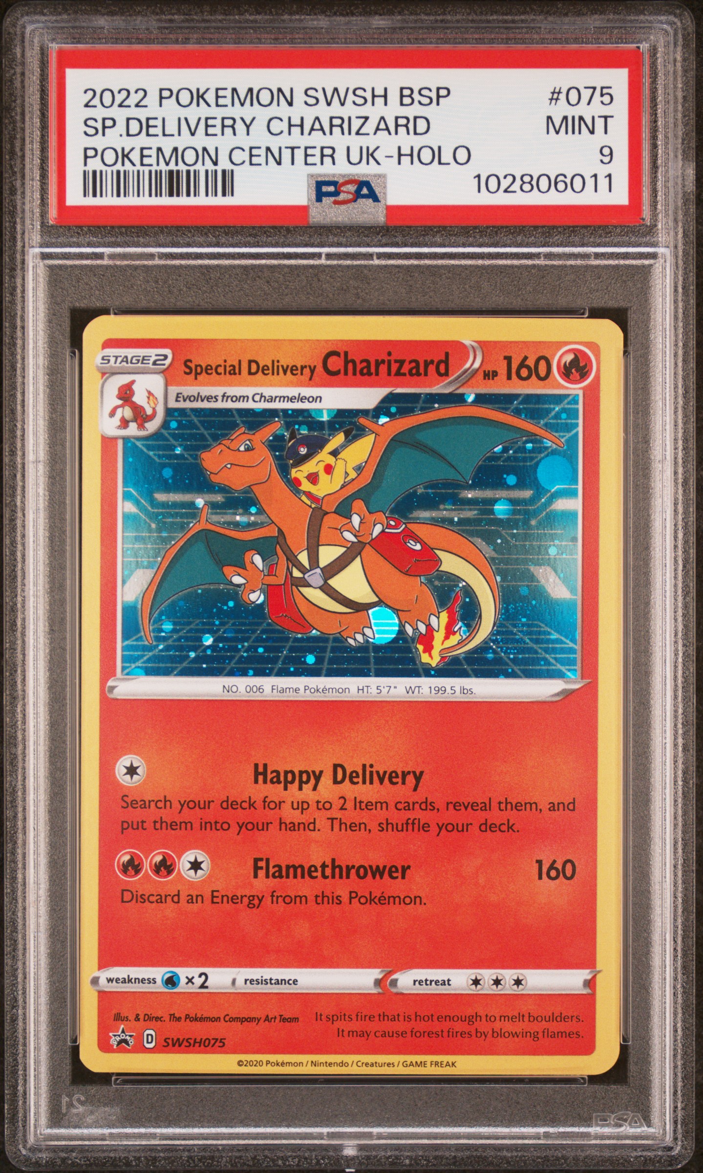 2022 Pokemon Swsh Black Star Promo Sp.delivery Charizard #075 (Pokemon Center Uk-Holo) Mint 9 front