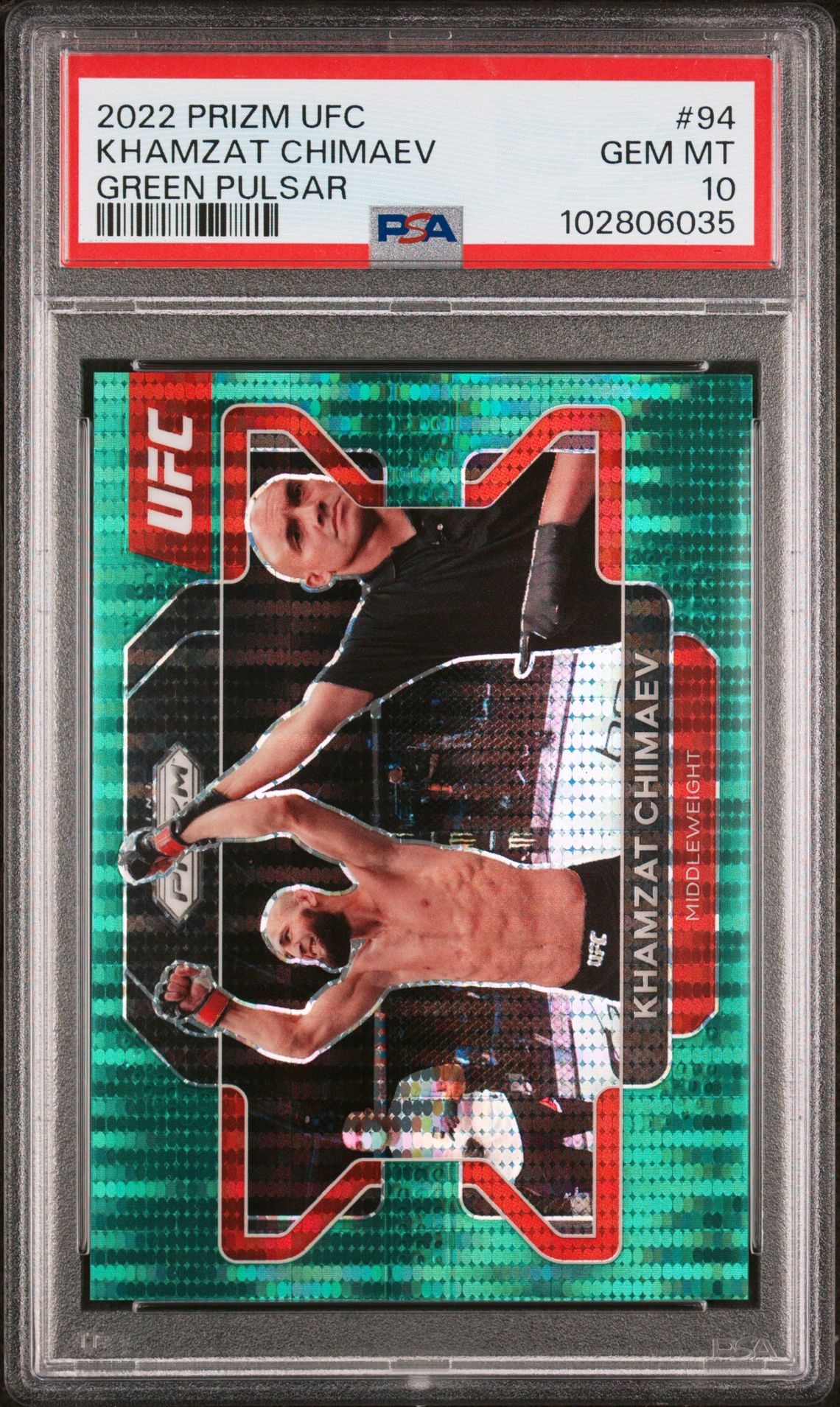 2022 Panini PANINI PRIZM UFC GREEN PULSAR #94 Khamzat Chimaev front