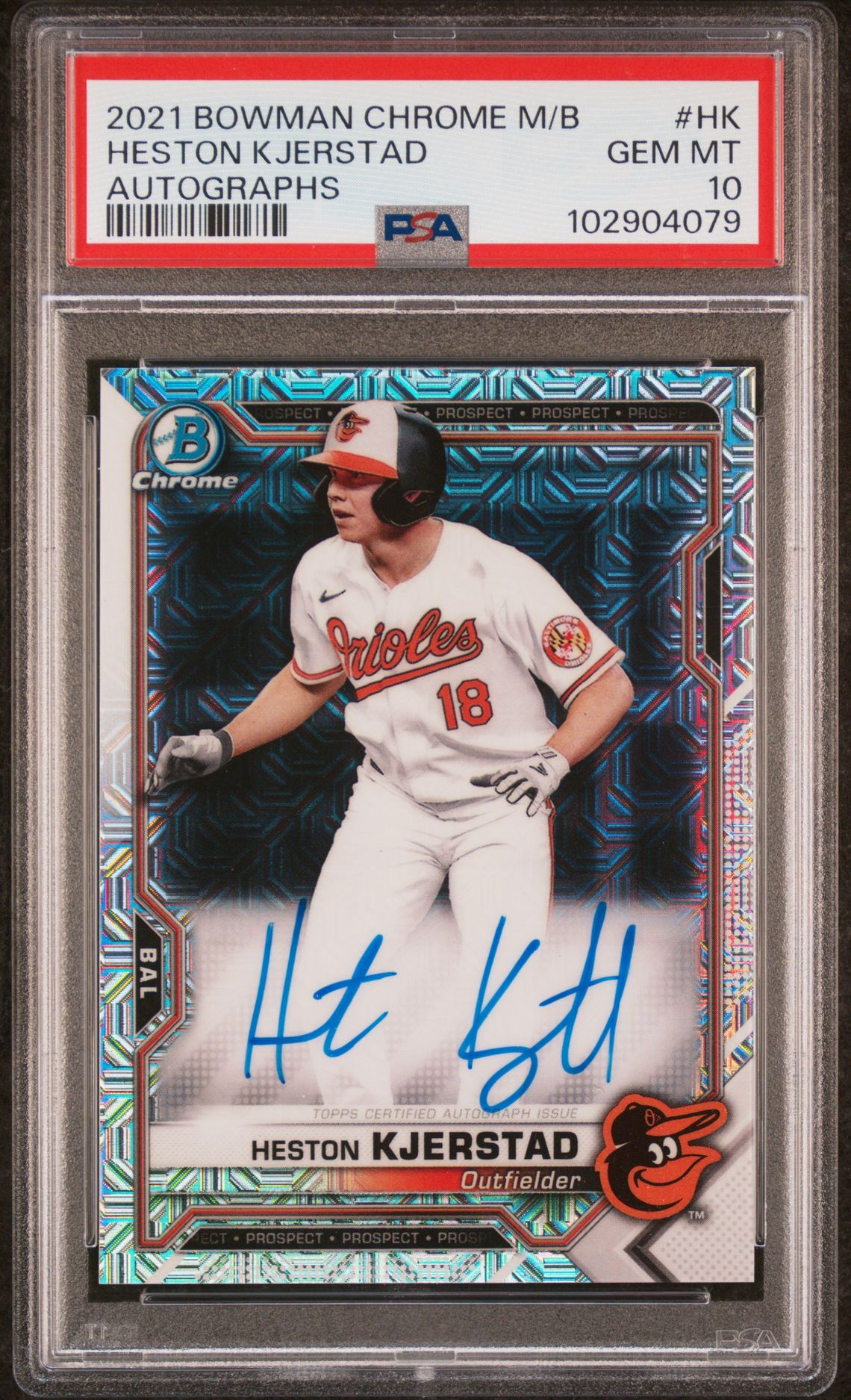2021 Bowman Chrome Mega Box Autographs Heston Kjerstad #Hk (Autographs) Gem Mt 10 front view - PSA graded GEM MT 10