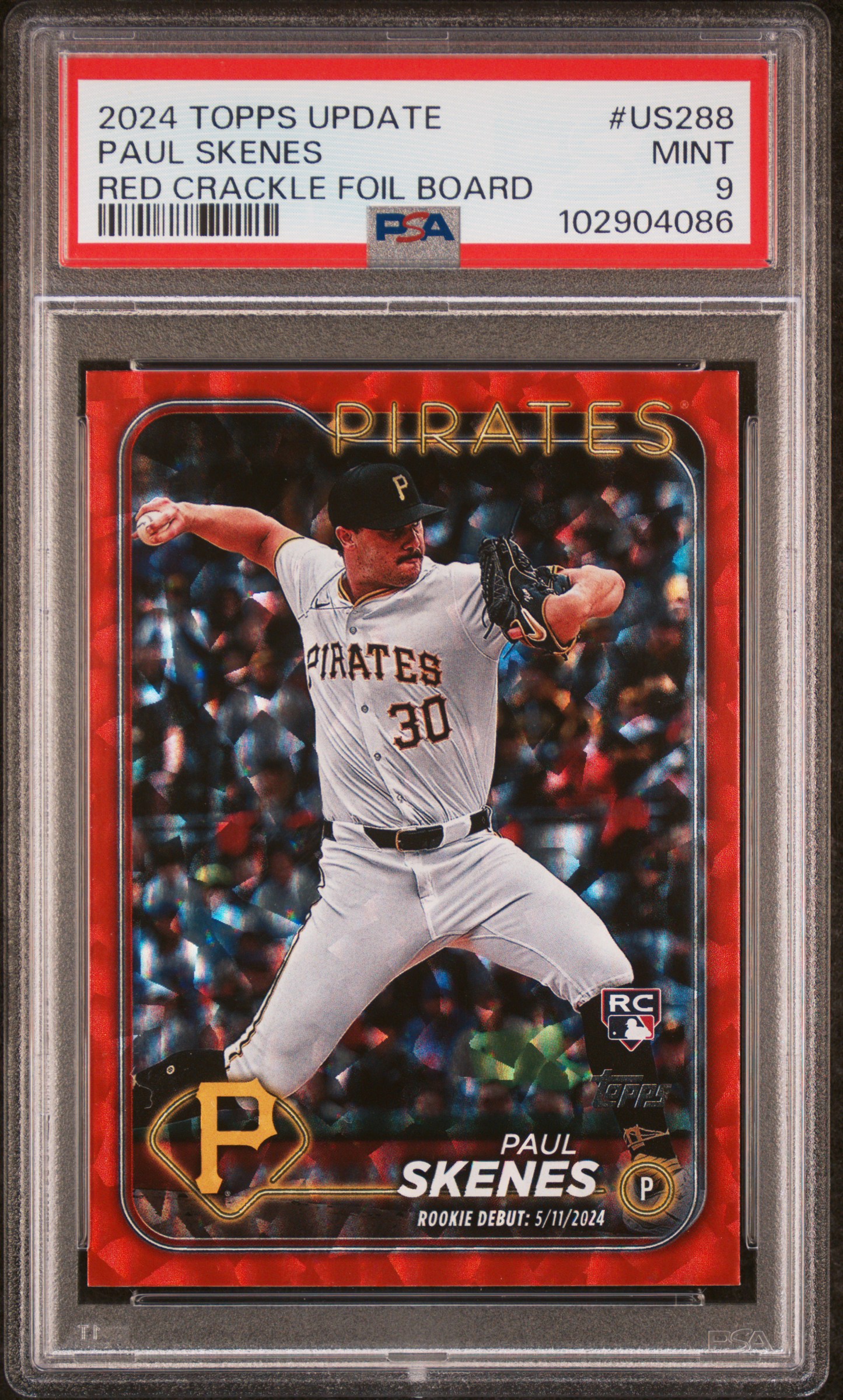 2024 Topps Update Paul Skenes #Us288 (Red Crackle Foil Board) Mint 9 front