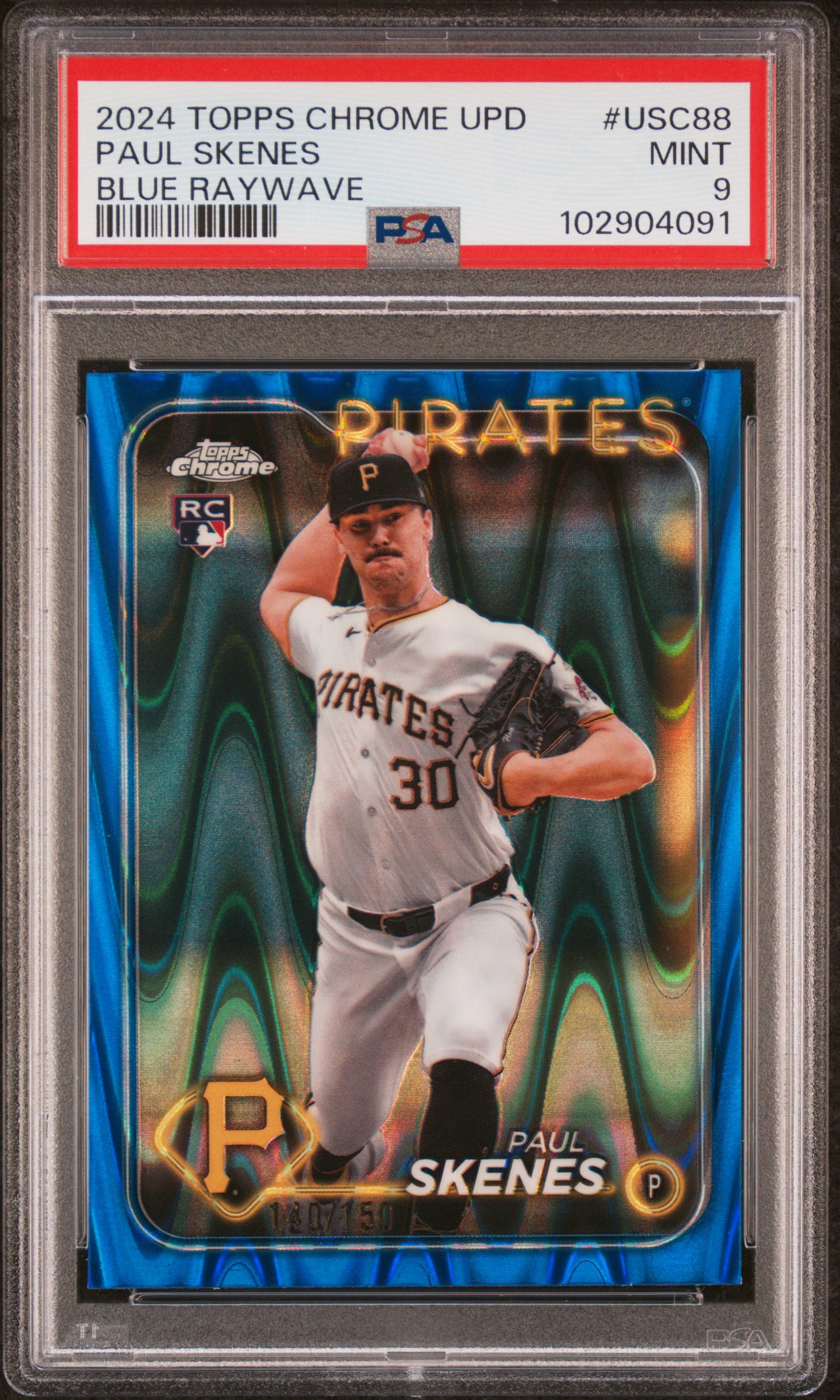 2024 Topps Chrome Update Paul Skenes #Usc88 (Blue Raywave) Mint 9 front