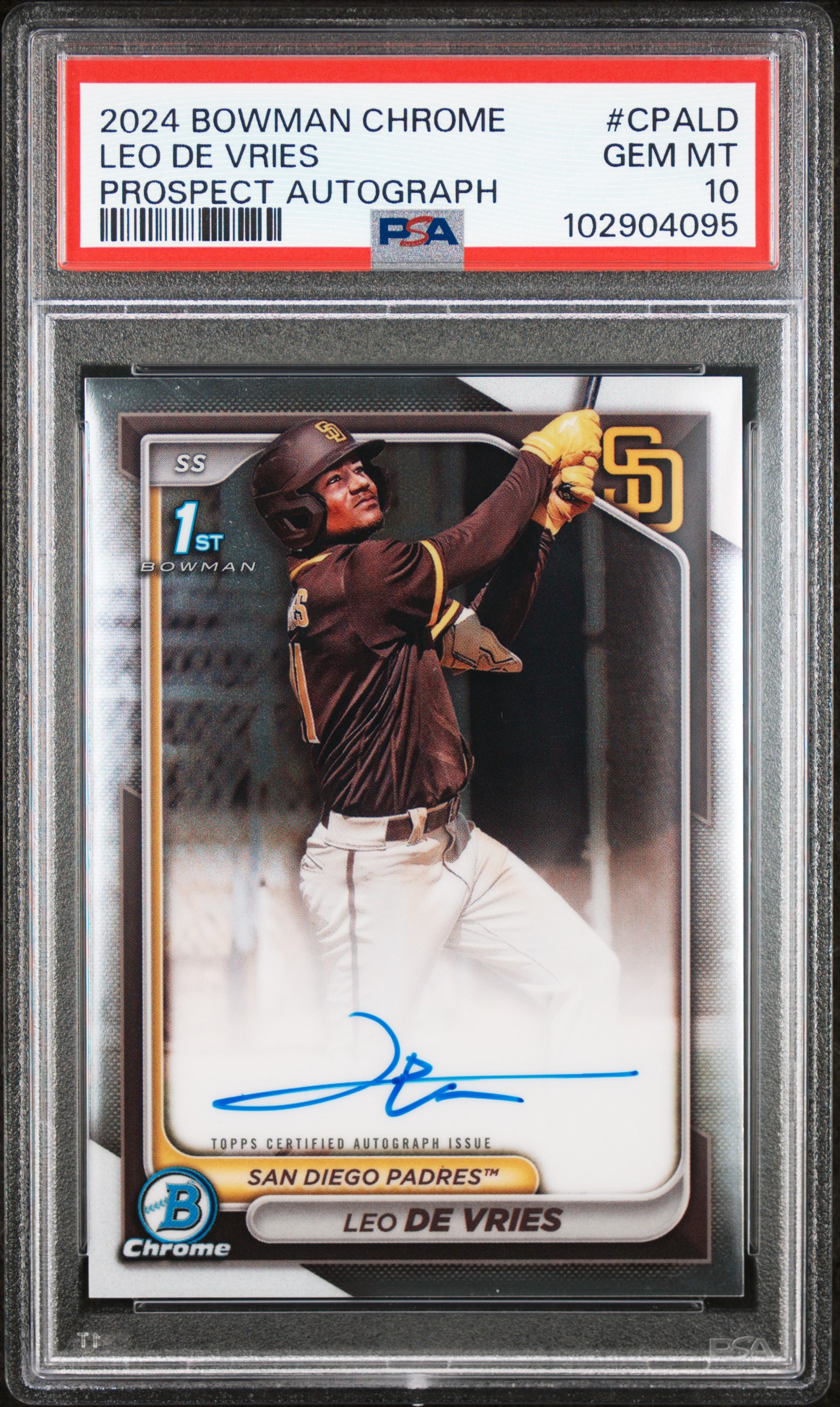 2024 Bowman Chrome Prospect Autographs Leo De Vries #Cpald (Prospect Autograph) Gem Mt 10 front