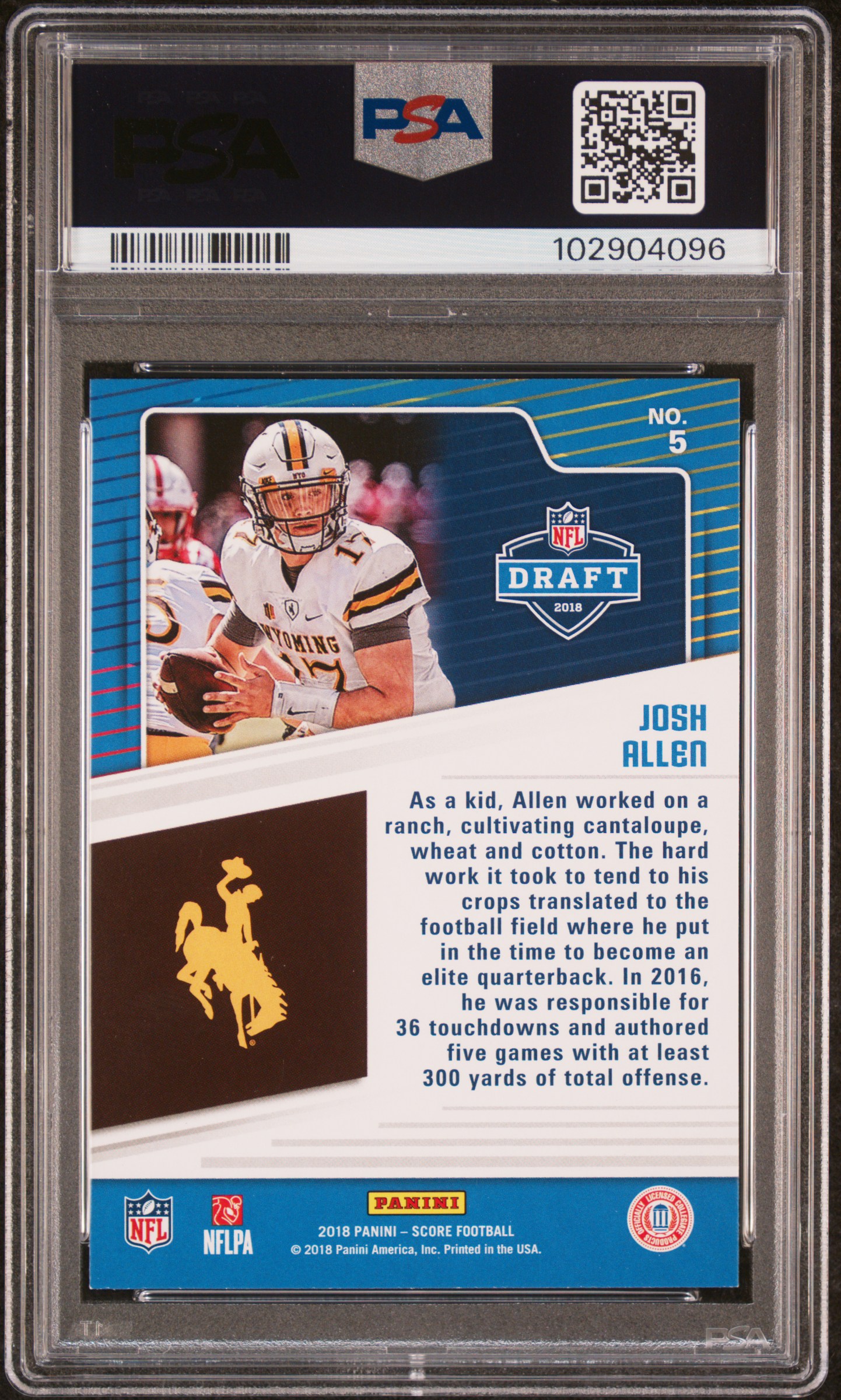 2018 Panini Score Nfl Draft Josh Allen #5 (Nfl Draft) Mint 9 back