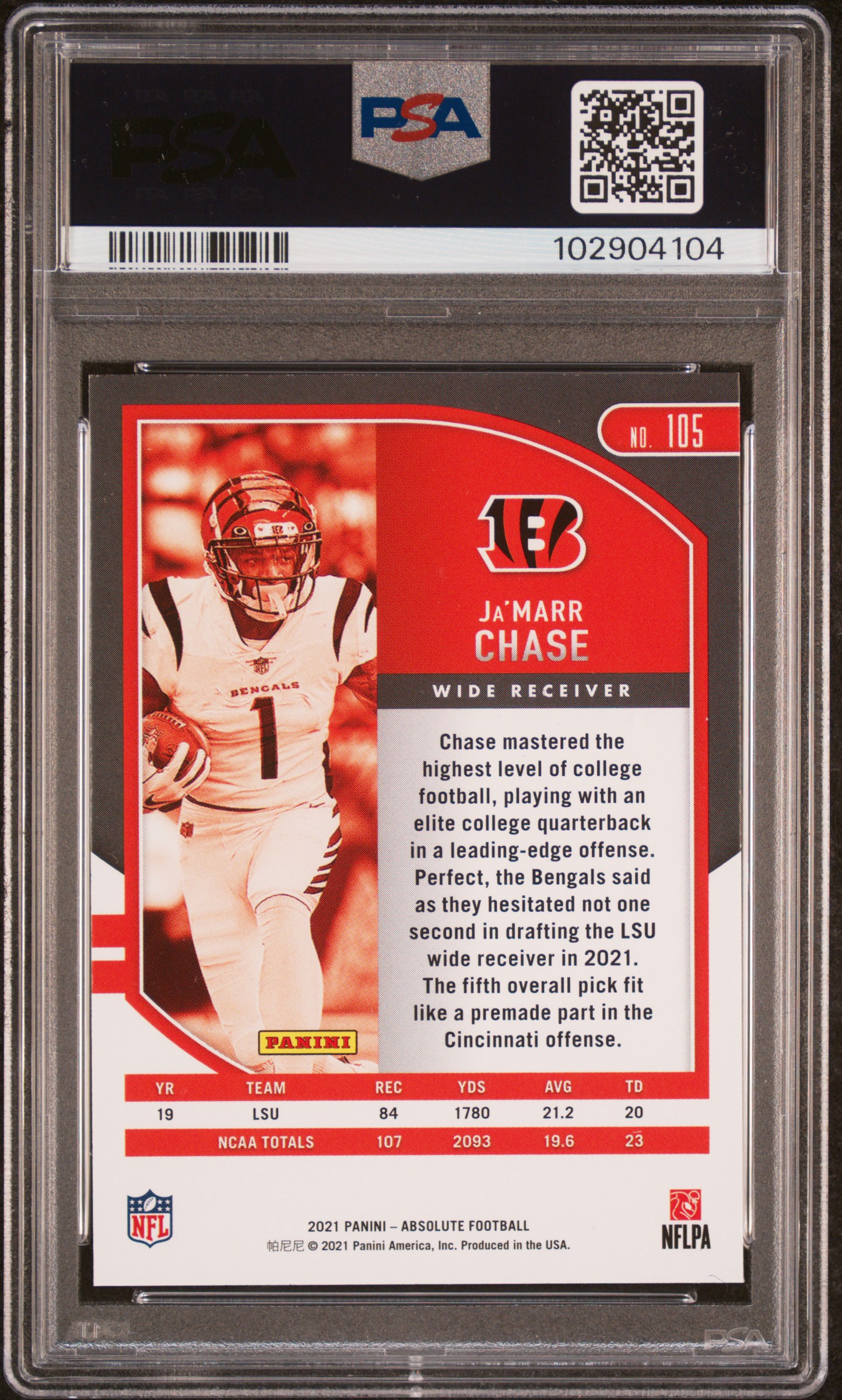 2021 Panini Absolute Ja'marr Chase #105 Mint 9 back