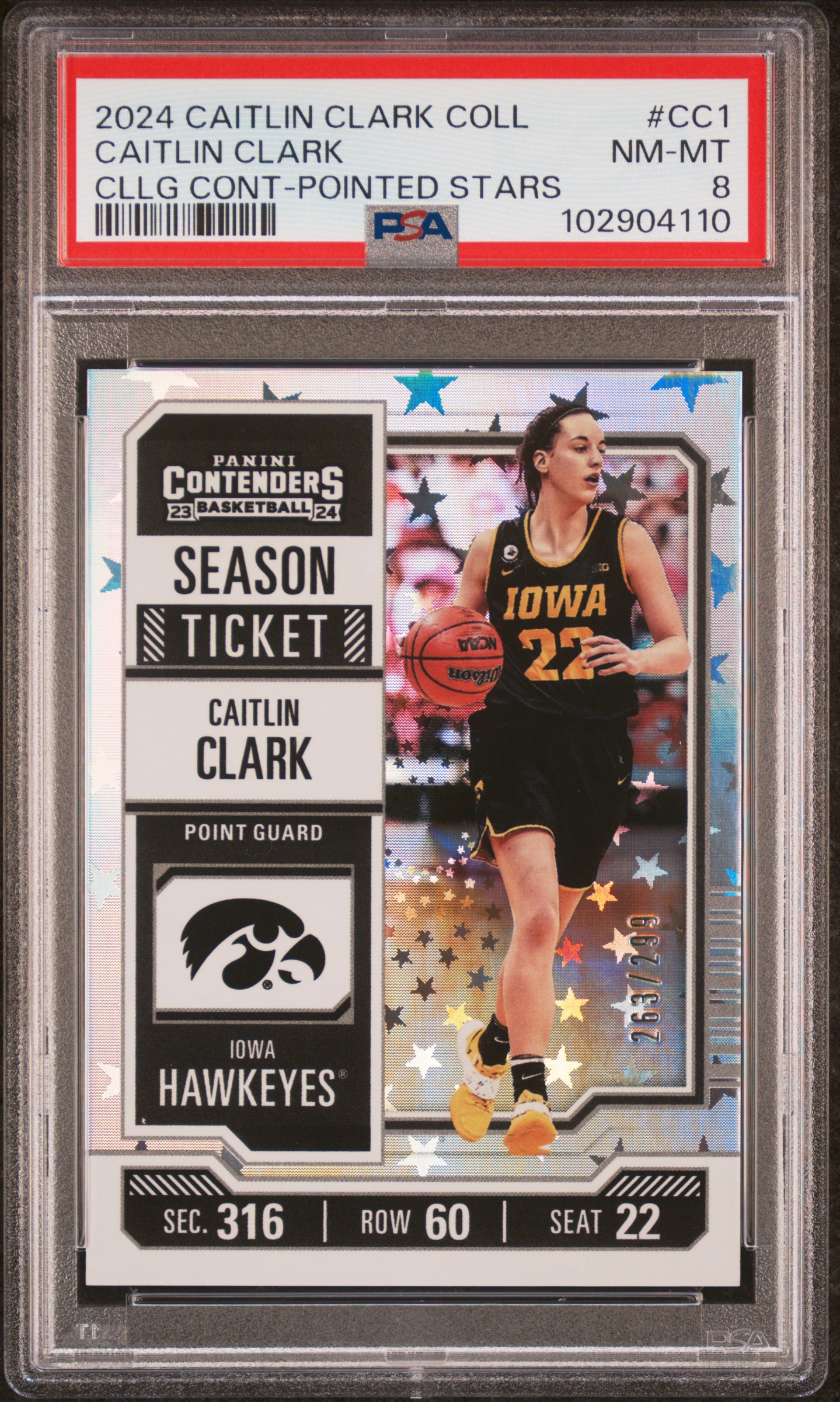 2024 Panini Caitlin Clark Collection College Contenders Caitlin Clark #Cc1 (Cllg Cont-Pointed Stars) Nm-Mt 8 front
