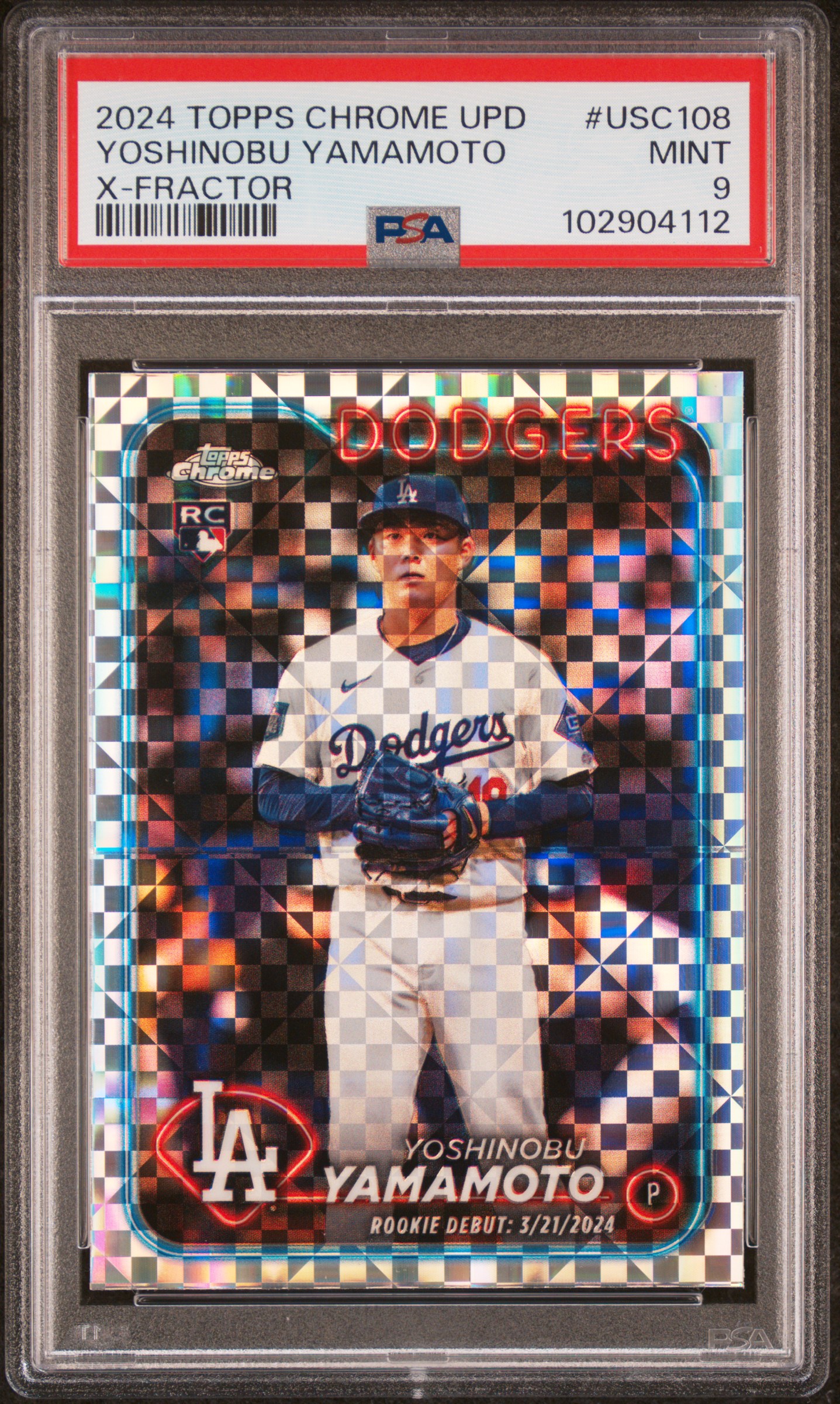 2024 Topps Chrome Update Yoshinobu Yamamoto #Usc108 (X-Fractor) Mint 9 front