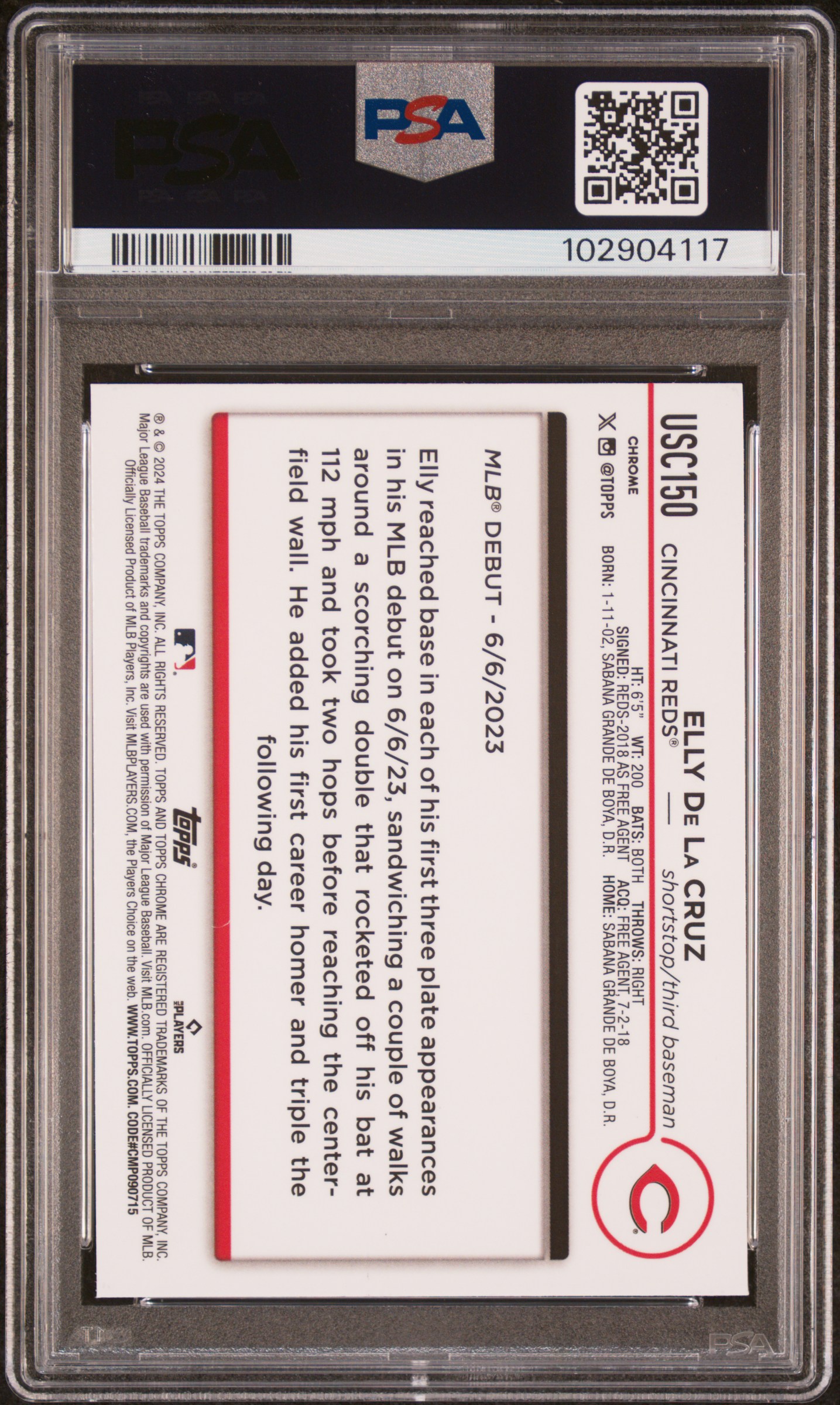 2024 Topps Chrome Update Elly De La Cruz #Usc150 Gem Mt 10 back