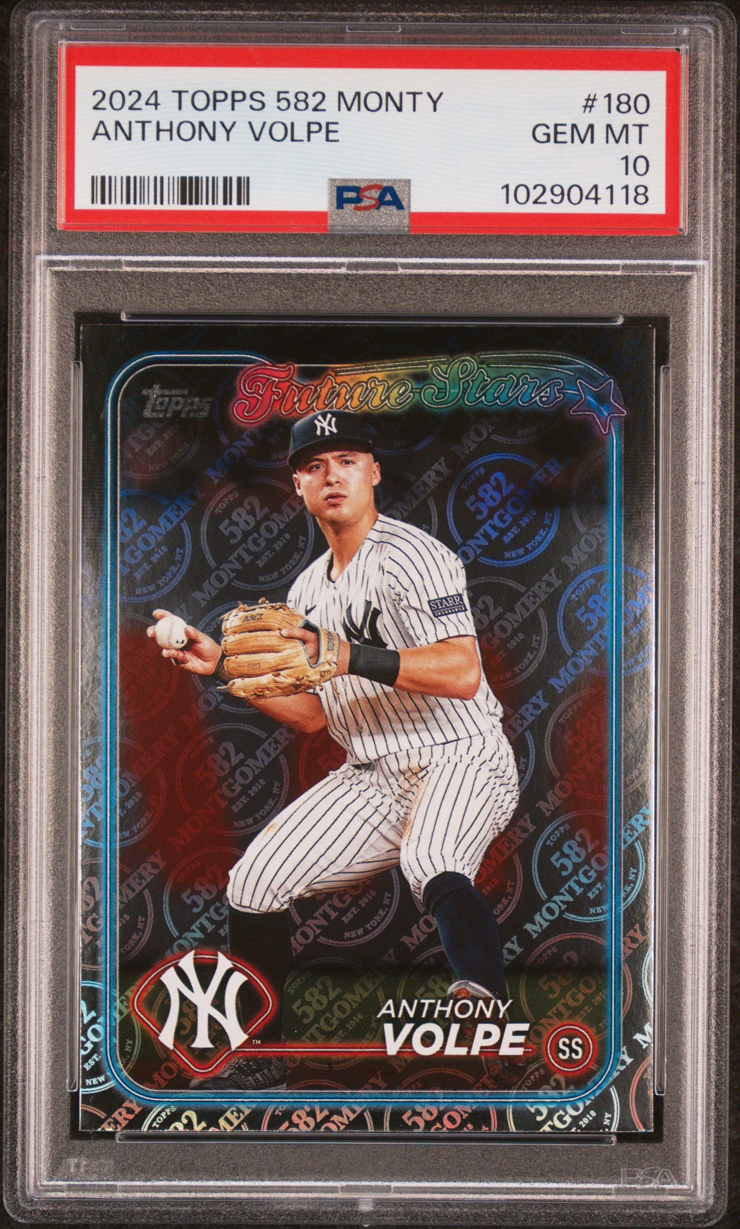 2024 Topps 582 Montgomery Set Anthony Volpe #180 Gem Mt 10 front