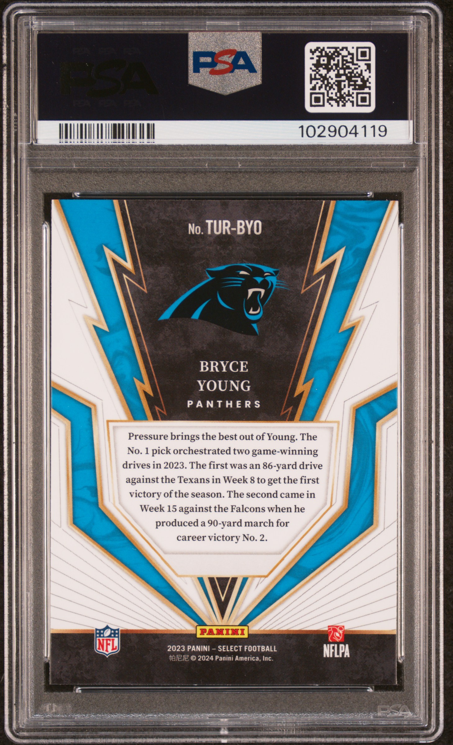 2023 Panini Select Turbocharged Bryce Young #Turbyo Gem Mt 10 back