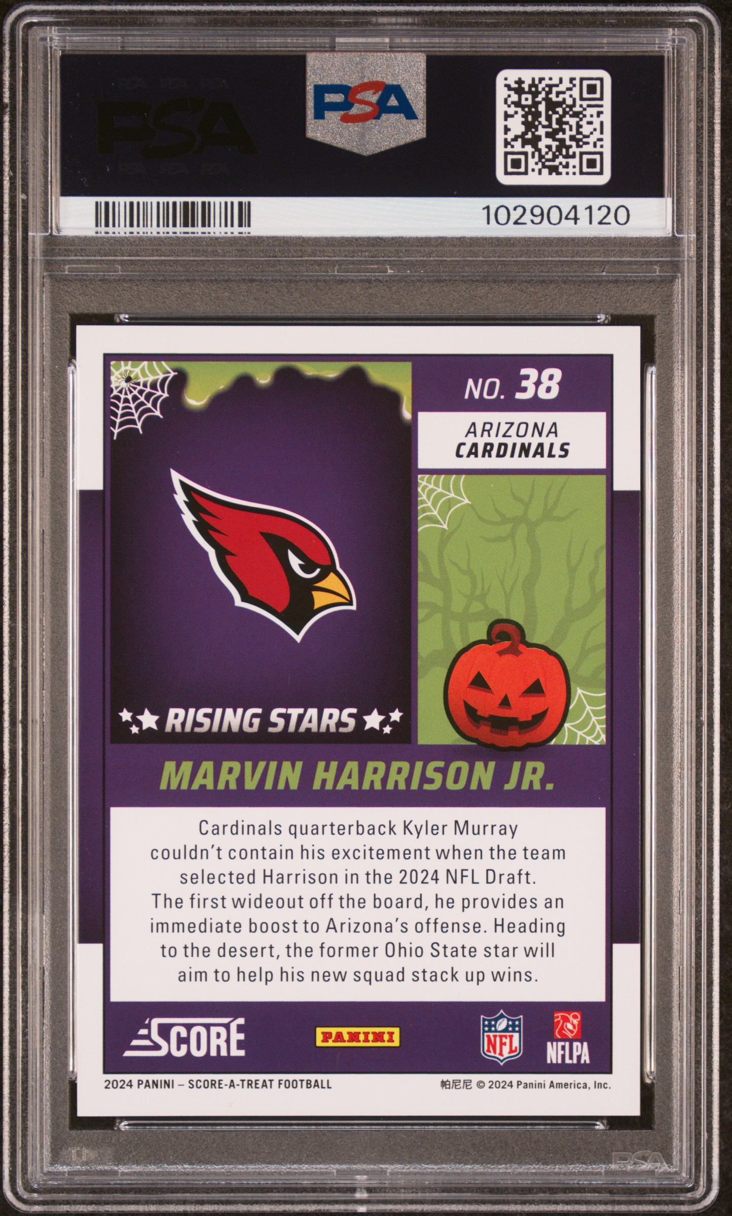 2024 Panini Score-A-Treat Rising Stars Marvin Harrison Jr. #38 (Rising Stars-Pumpkin) Gem Mt 10 back