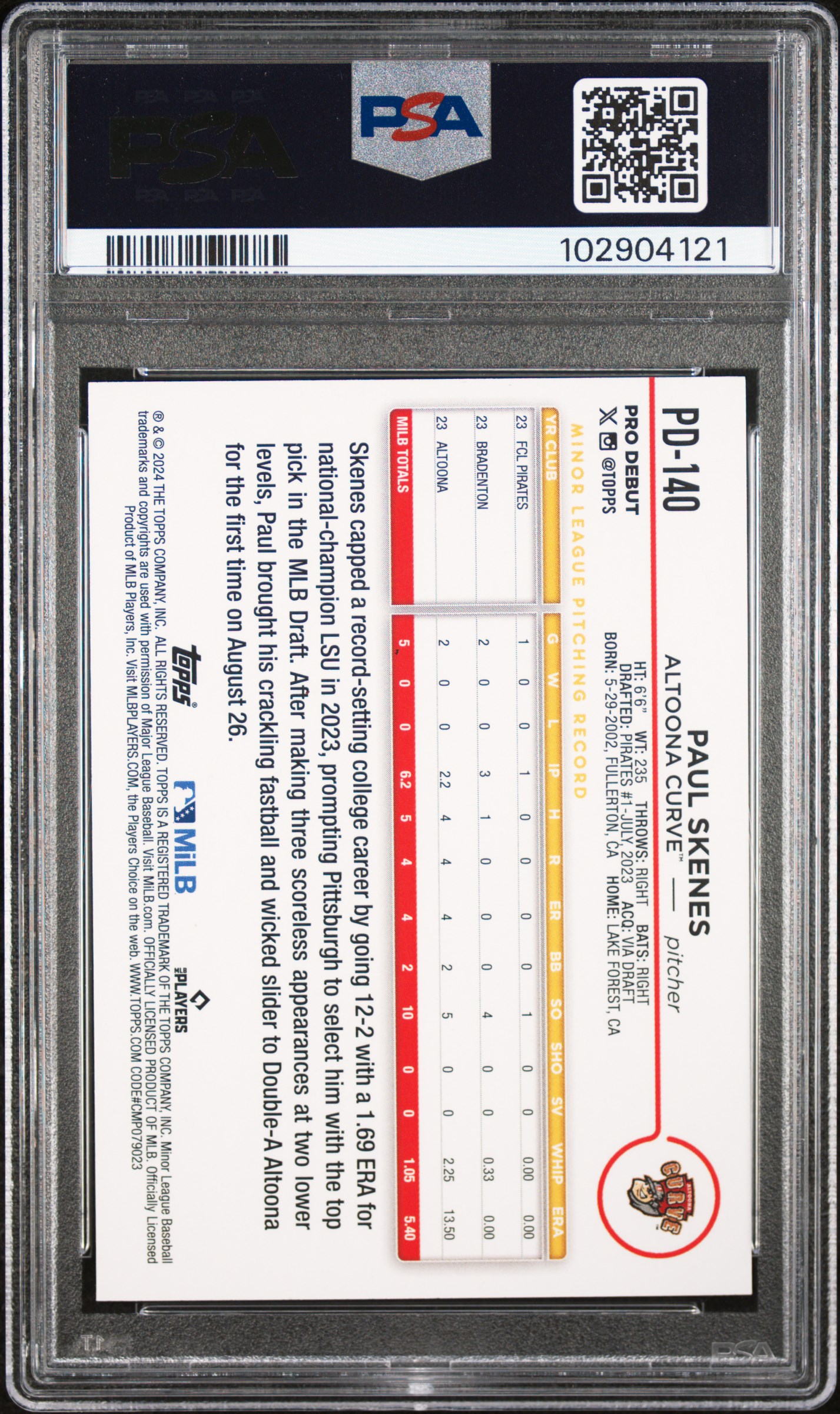 2024 Topps Pro Debut Paul Skenes #Pd140 Mint 9 back