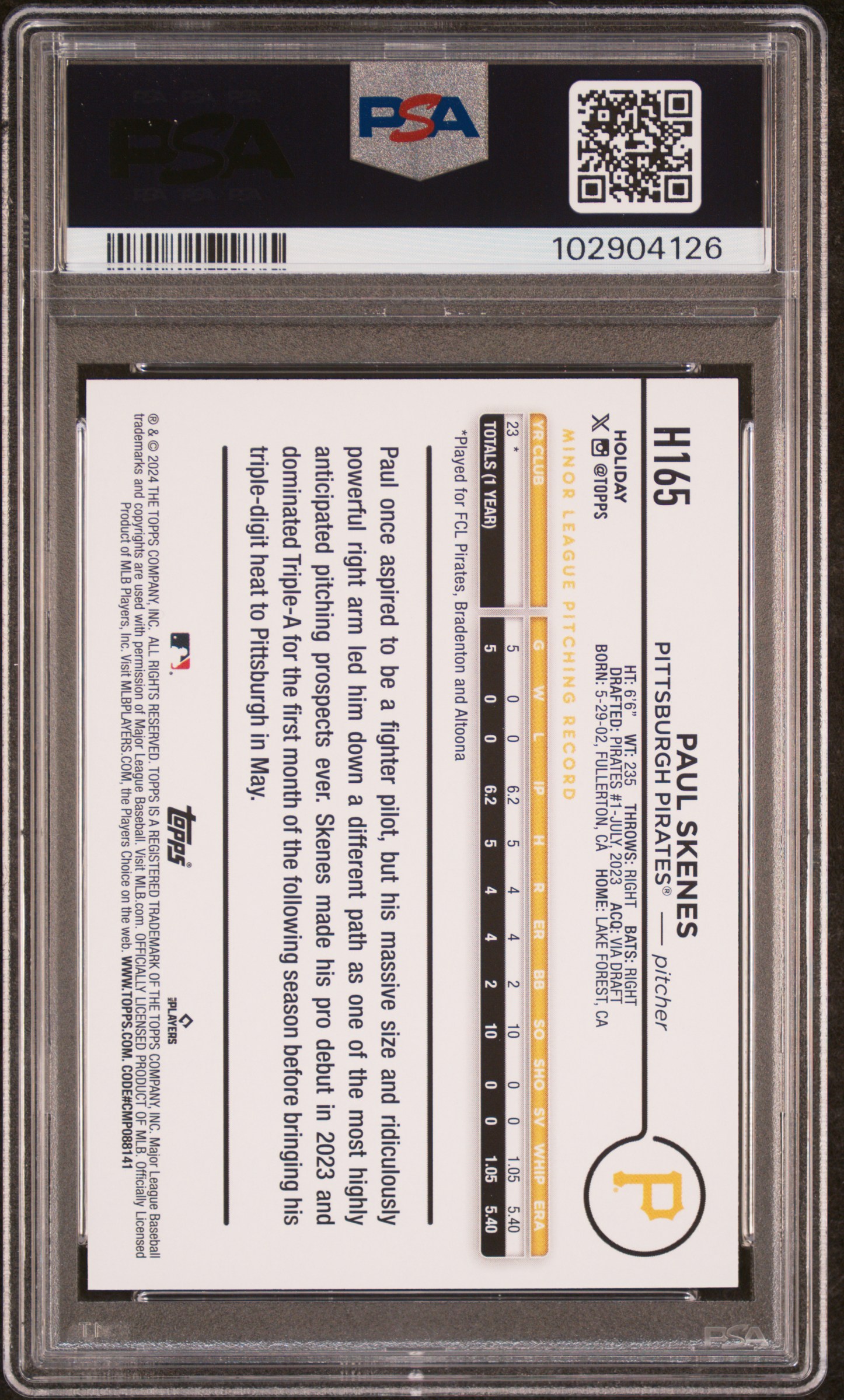 2024 Topps Holiday Paul Skenes #H165 (Silver Glitter) Mint 9 back