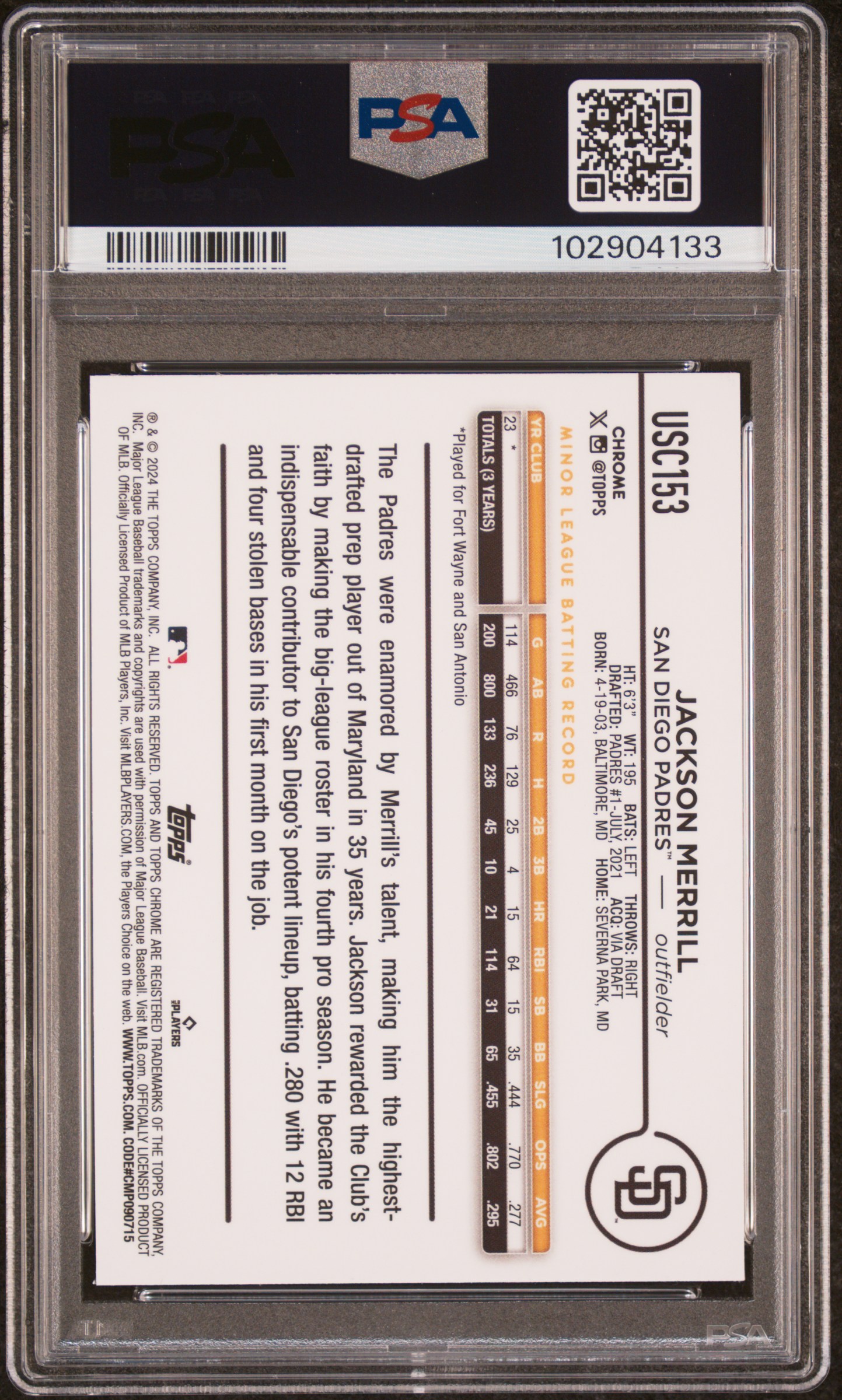 2024 Topps Chrome Update Jackson Merrill #Usc153 (X-Fractor) Mint 9 back