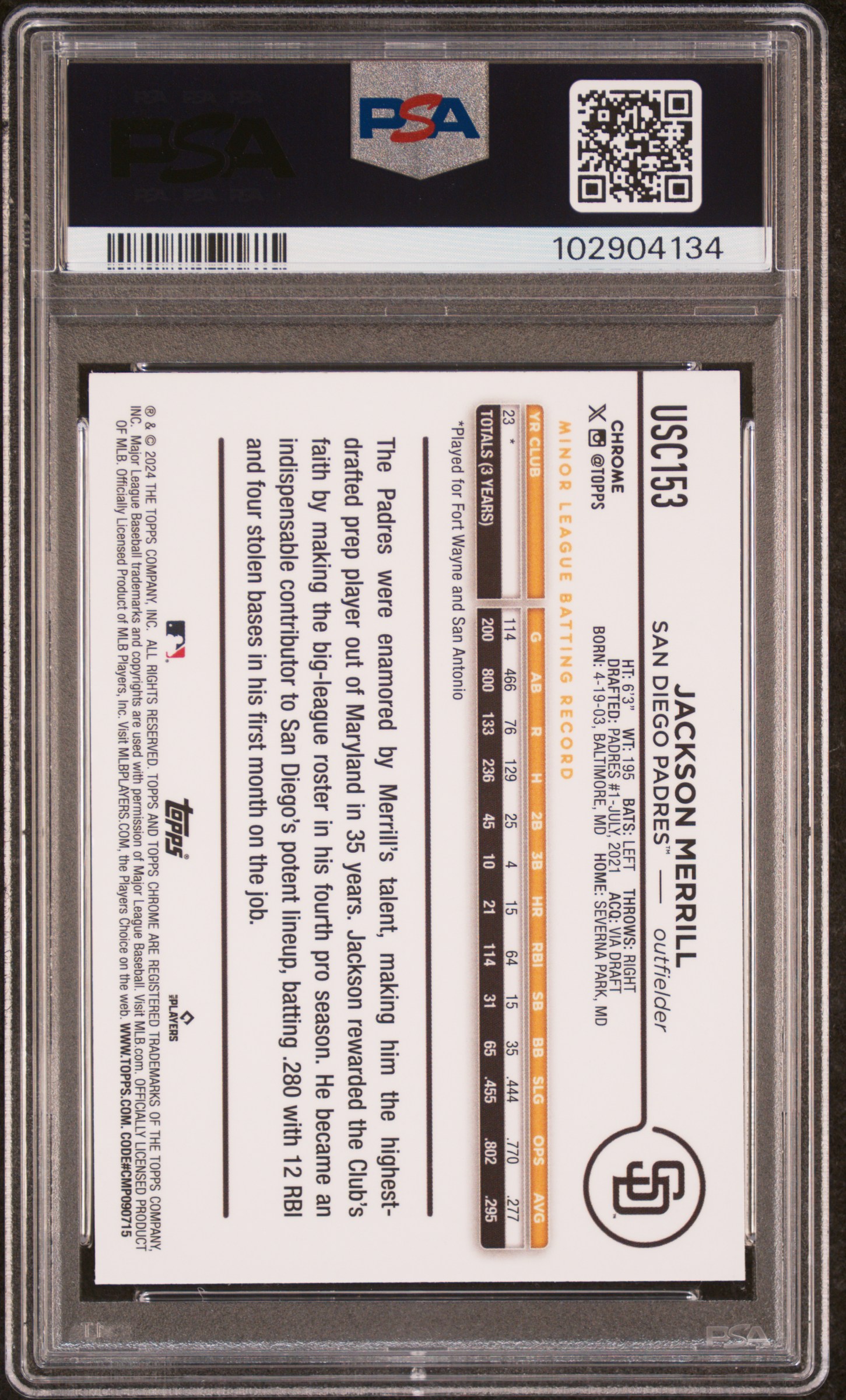 2024 Topps Chrome Update Jackson Merrill #Usc153 (X-Fractor) Mint 9 back