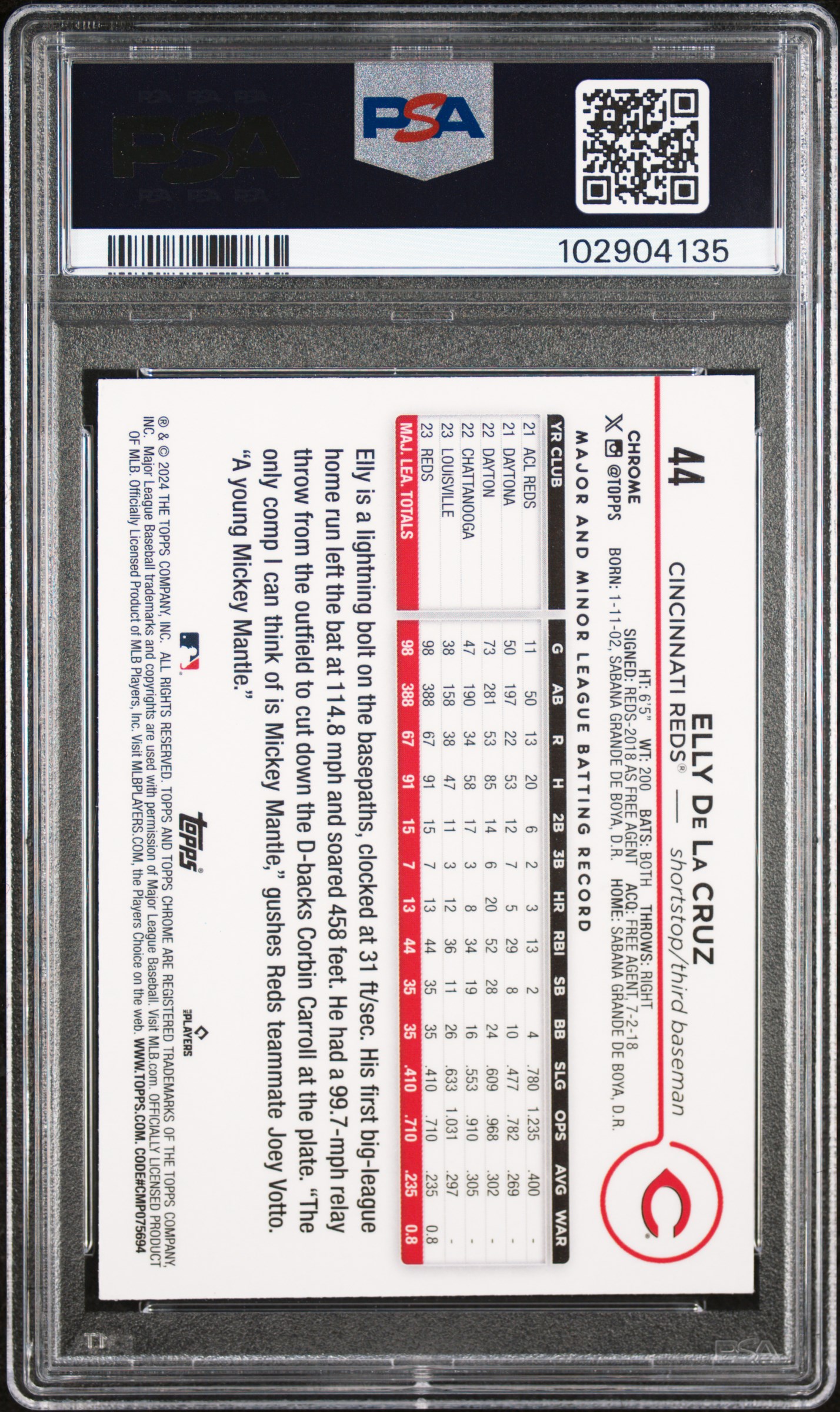 2024 Topps Chrome Elly De La Cruz #44 (Sepia Refractor) Mint 9 back