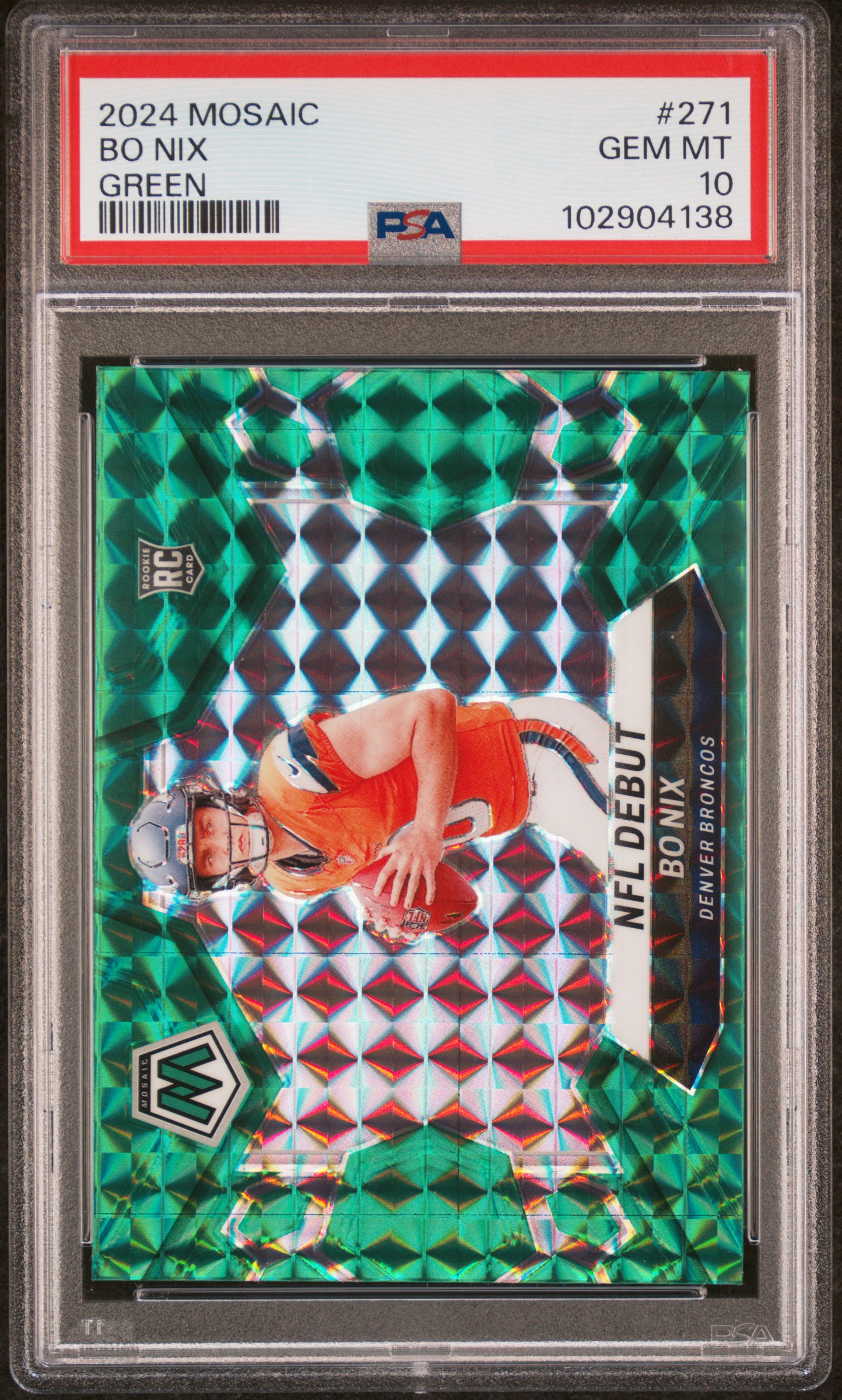 2024 Panini Mosaic Bo Nix #271 (Green) Gem Mt 10 front