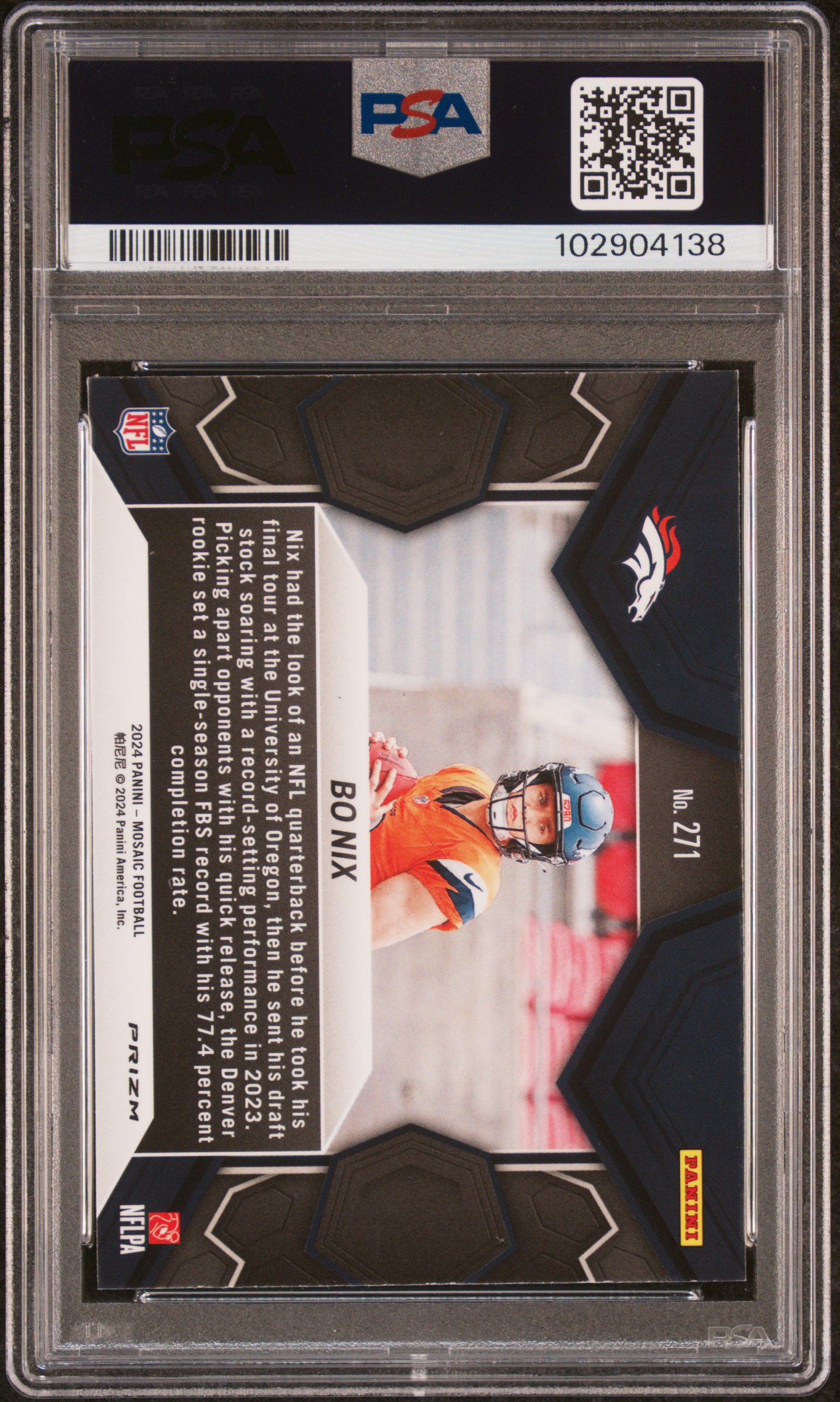 2024 Panini Mosaic Bo Nix #271 (Green) Gem Mt 10 back