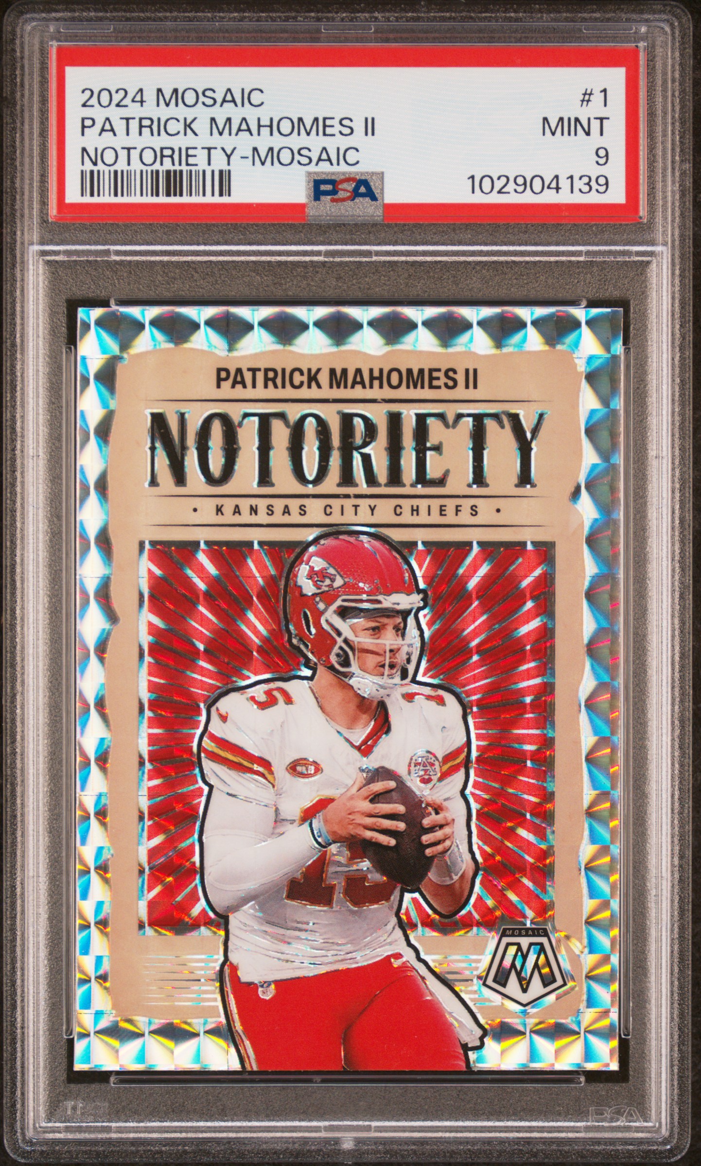 2024 Panini Mosaic Notoriety Patrick Mahomes Ii #1 (Notoriety-Mosaic) Mint 9 front