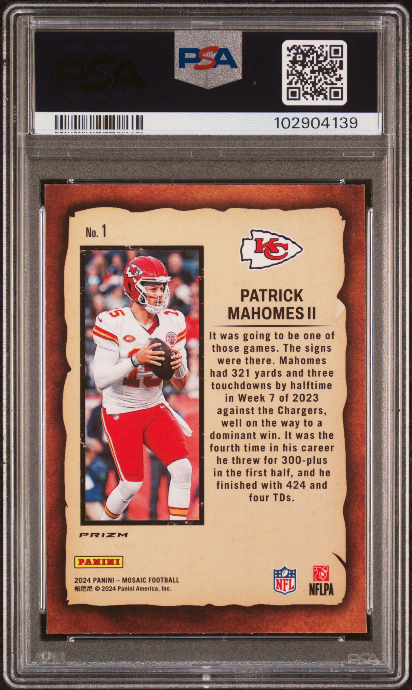 2024 Panini Mosaic Notoriety Patrick Mahomes Ii #1 (Notoriety-Mosaic) Mint 9 back