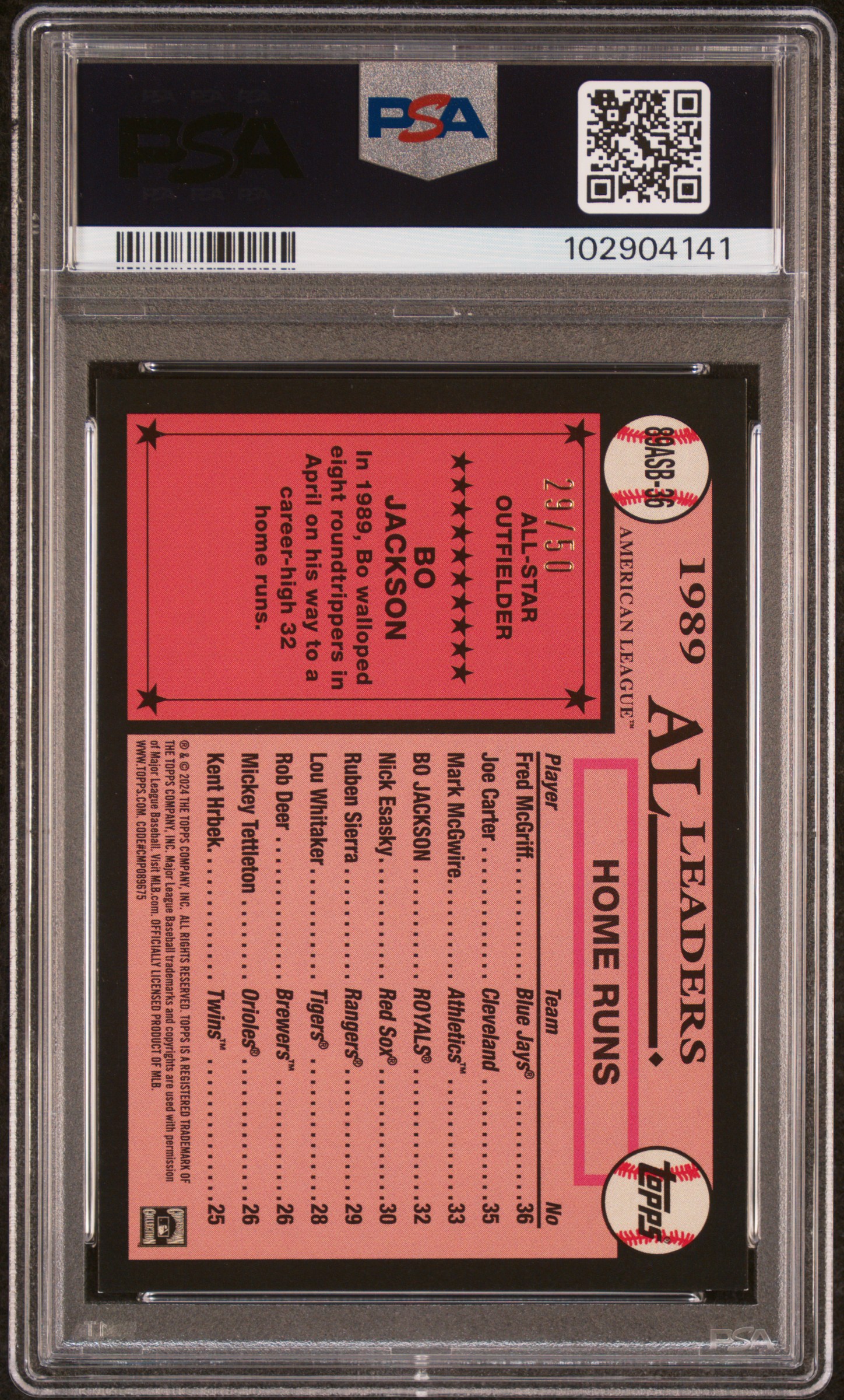 2024 Topps 1989 Topps Baseball All-Star Bo Jackson #36 (1989 Topps All-Star-Gold) Nm-Mt 8 back