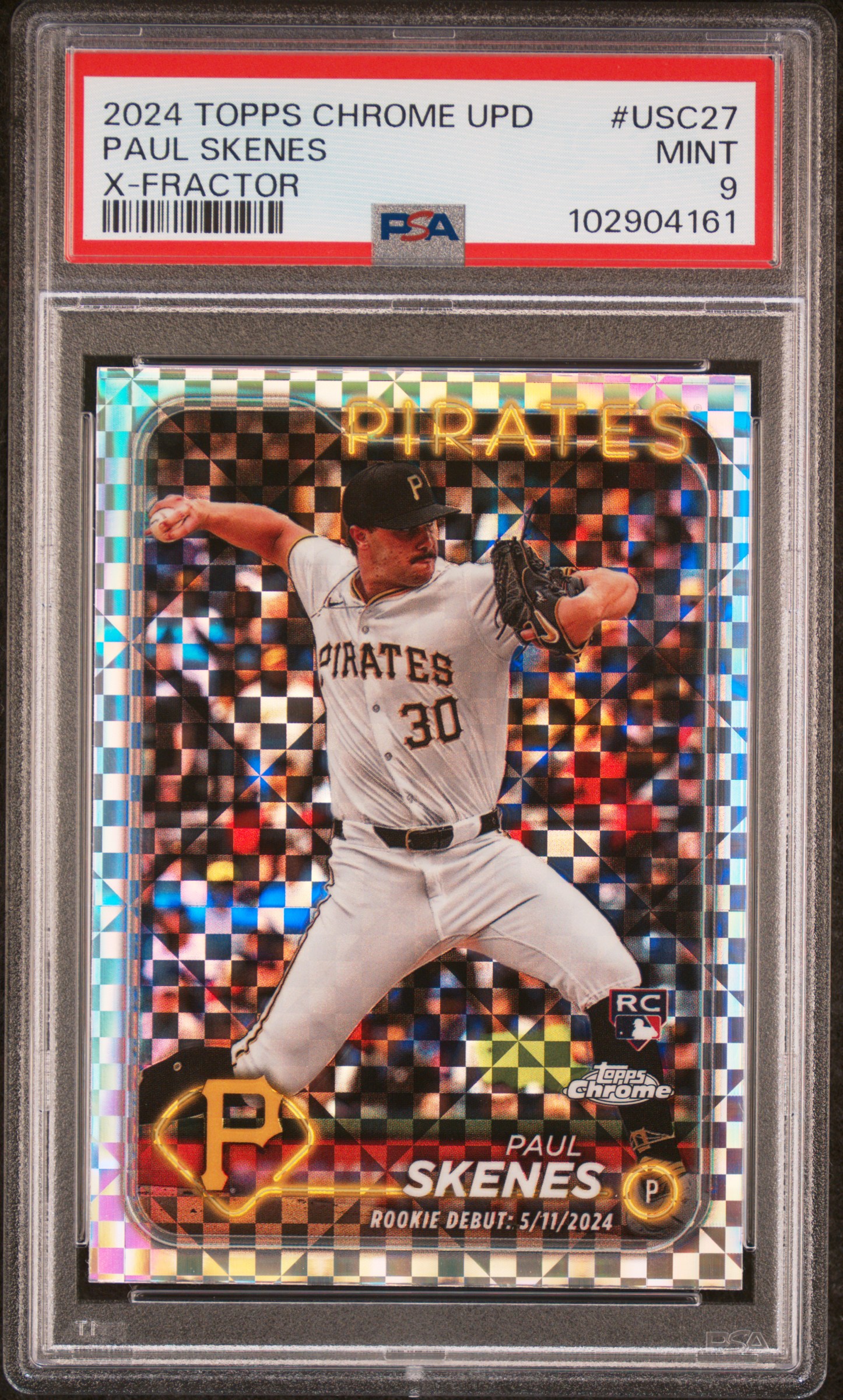 2024 Topps Chrome Update Paul Skenes #Usc27 (X-Fractor) Mint 9 front