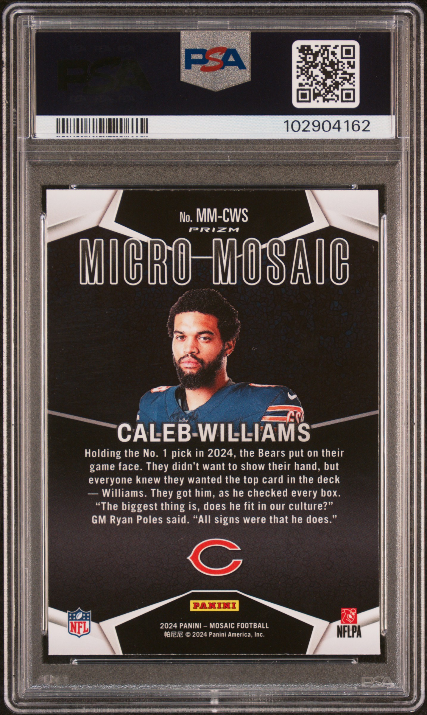 2024 Panini Mosaic Micro Mosaic Caleb Williams #Mmcws Gem Mt 10 back