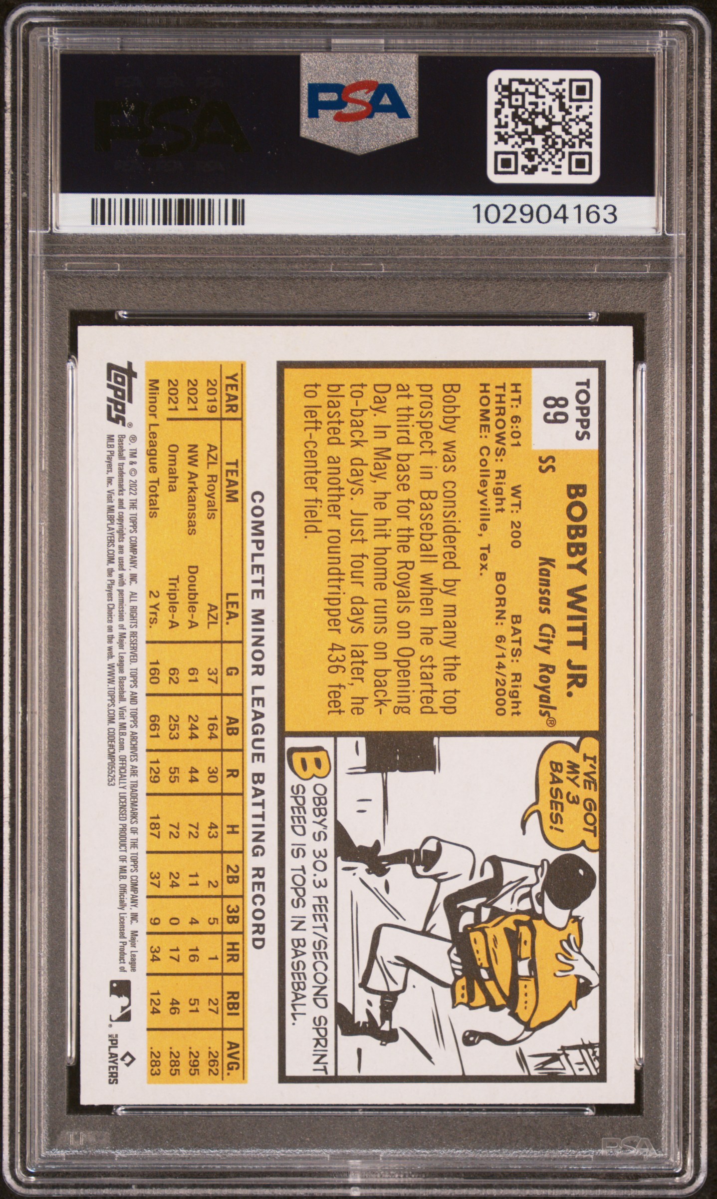 2022 Topps Archives Bobby Witt Jr. #89 Mint 9 back