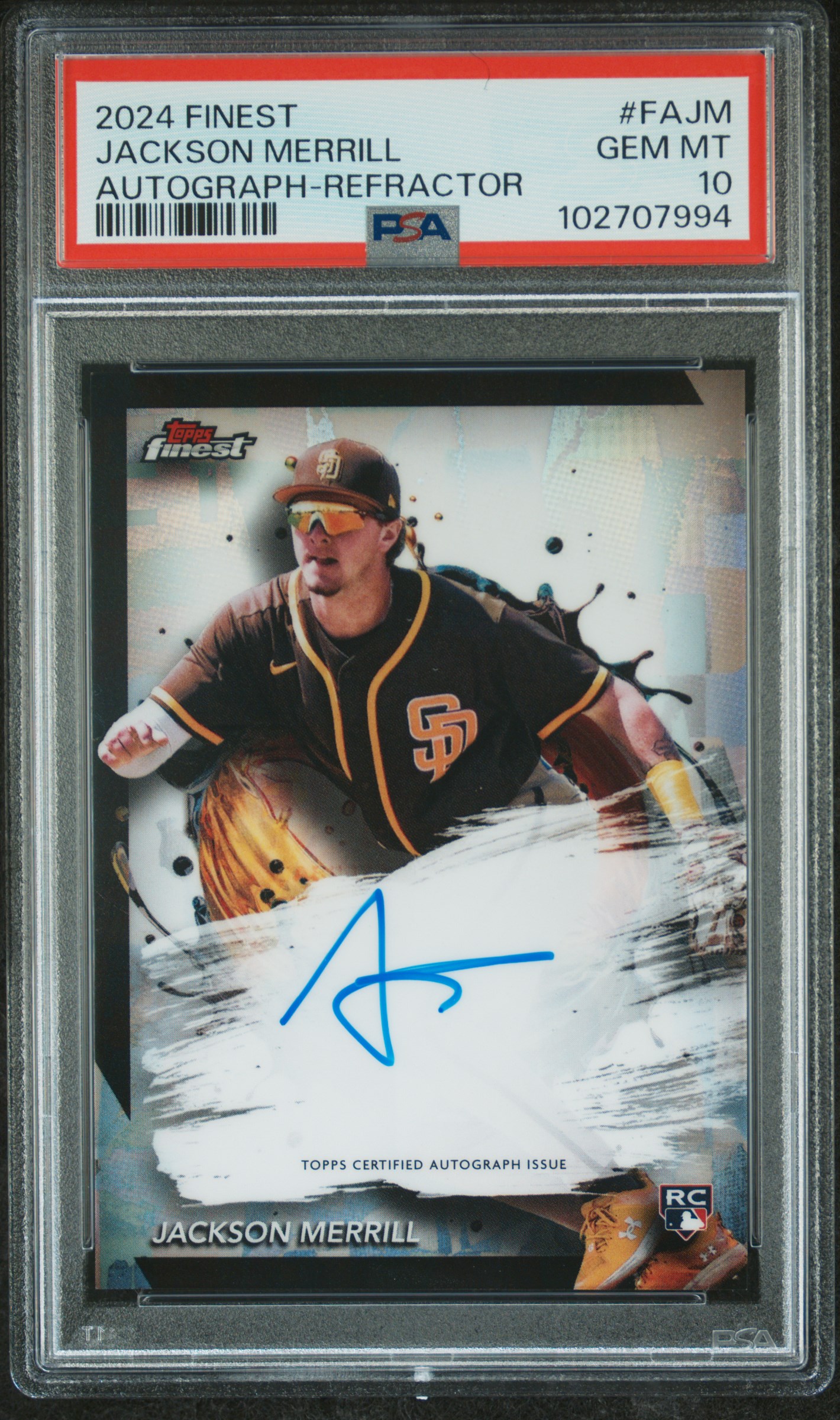 2024 Topps Finest Finest Autographs Jackson Merrill #Fajm (Autograph-Refractor) Gem Mt 10 front