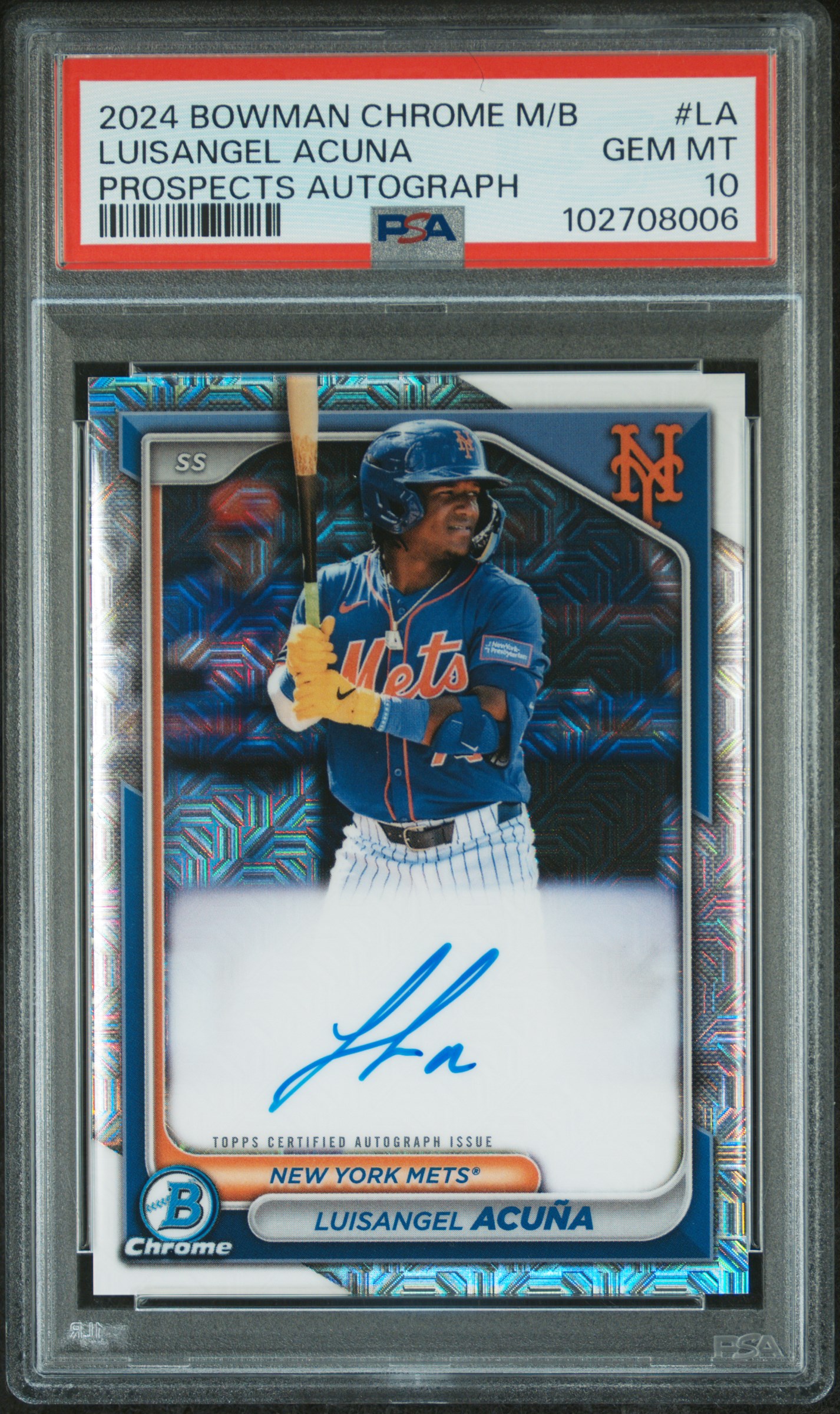 2024 Bowman Mega Box Chrome Bowman Prospect Mega Autographs Luisangel Acuna #La (Prospects Autograph) Gem Mt 10 front