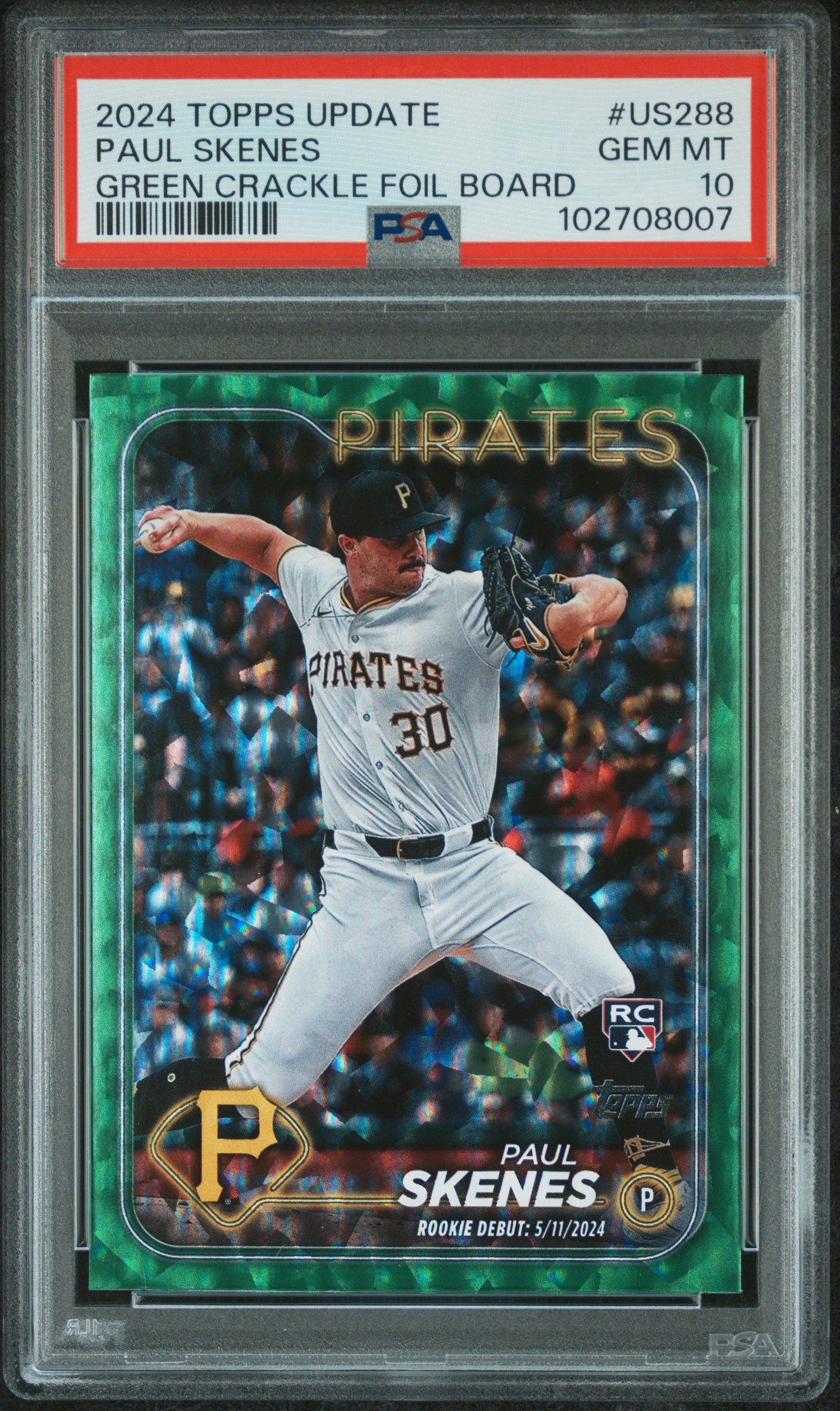 2024 Topps Update Paul Skenes #Us288 (Green Crackle Foil Board) Gem Mt 10 front