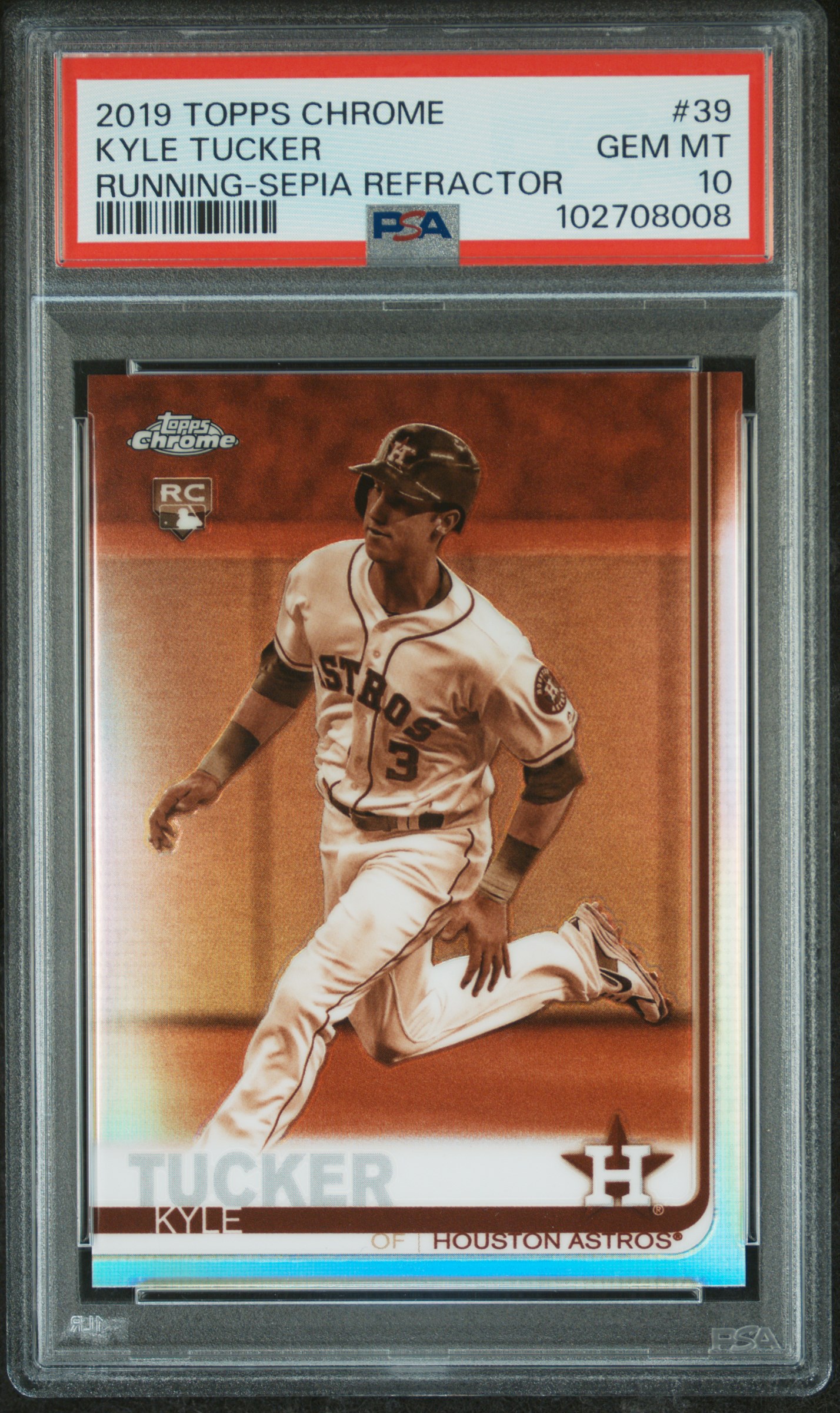 2019 Topps Chrome Kyle Tucker #39 (Running-Sepia Refractor) Gem Mt 10 front
