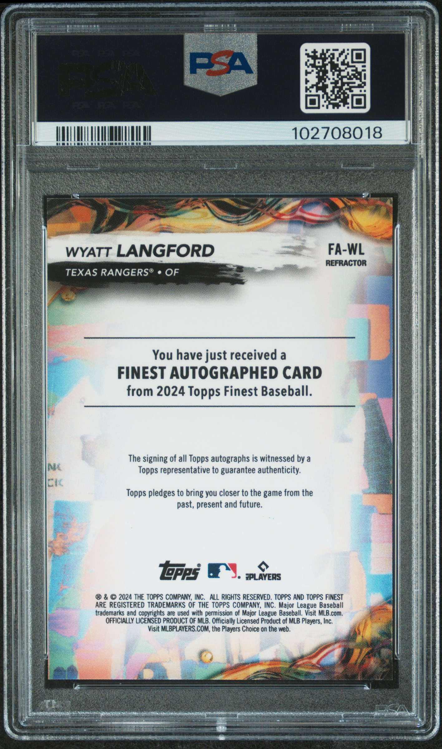 2024 Topps Finest Finest Autographs Wyatt Langford #Fawl (Autograph-Refractor) Gem Mt 10 back