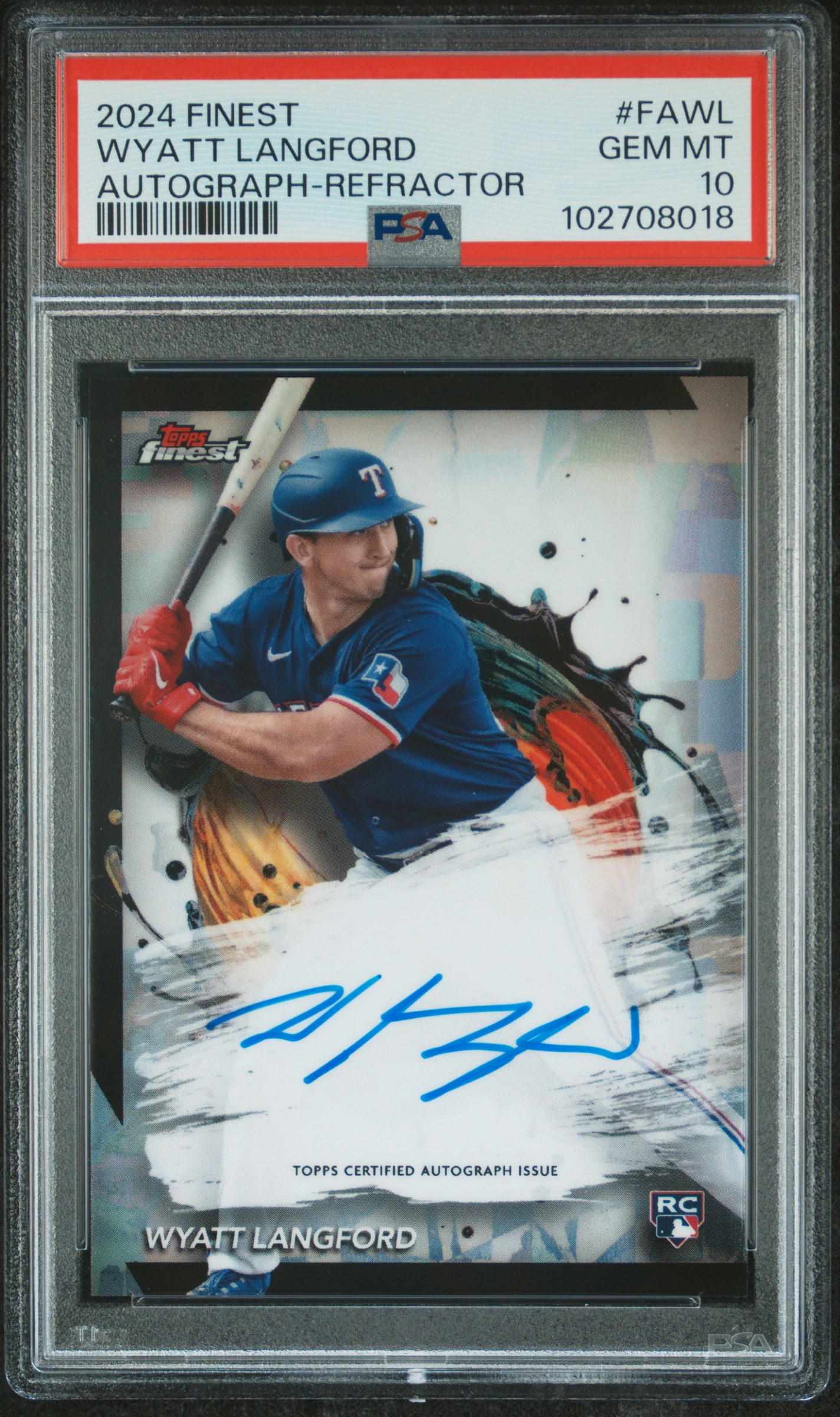 2024 Topps Finest Finest Autographs Wyatt Langford #Fawl (Autograph-Refractor) Gem Mt 10 front