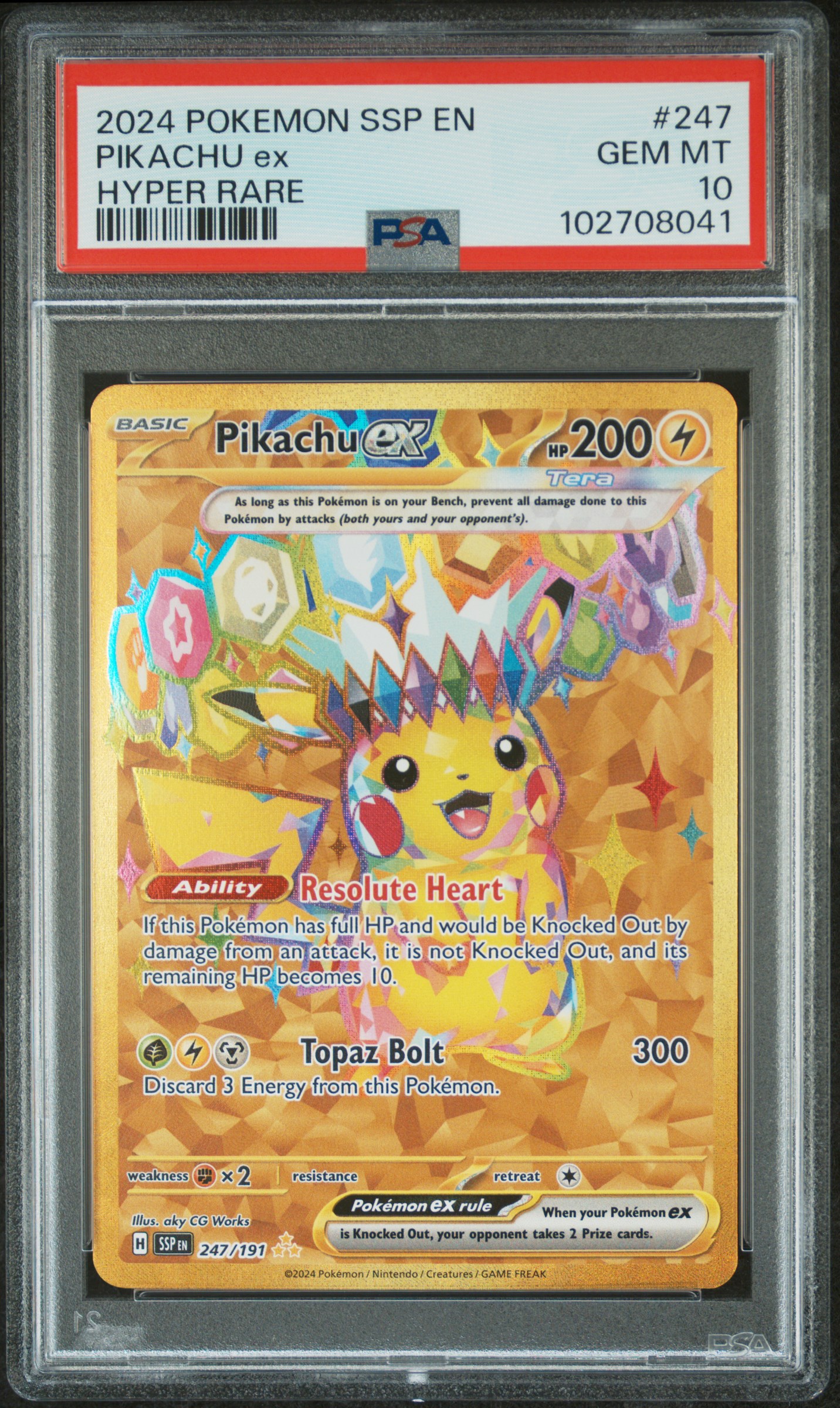 2024 Pokemon Ssp En-Surging Sparks Pikachu Ex #247 (Hyper Rare) Gem Mt 10 front