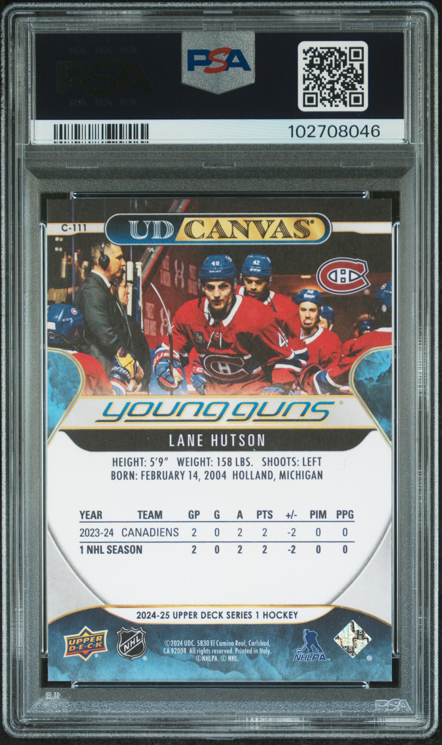 2024 Upper Deck Ud Canvas Lane Hutson #C111 Gem Mt 10 back