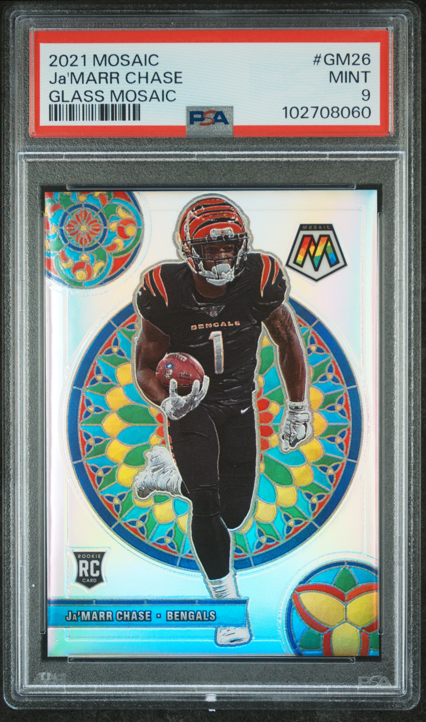 2021 Panini Mosaic Glass Mosaic Ja'marr Chase #Gm26 (Glass Mosaic) Mint 9 front