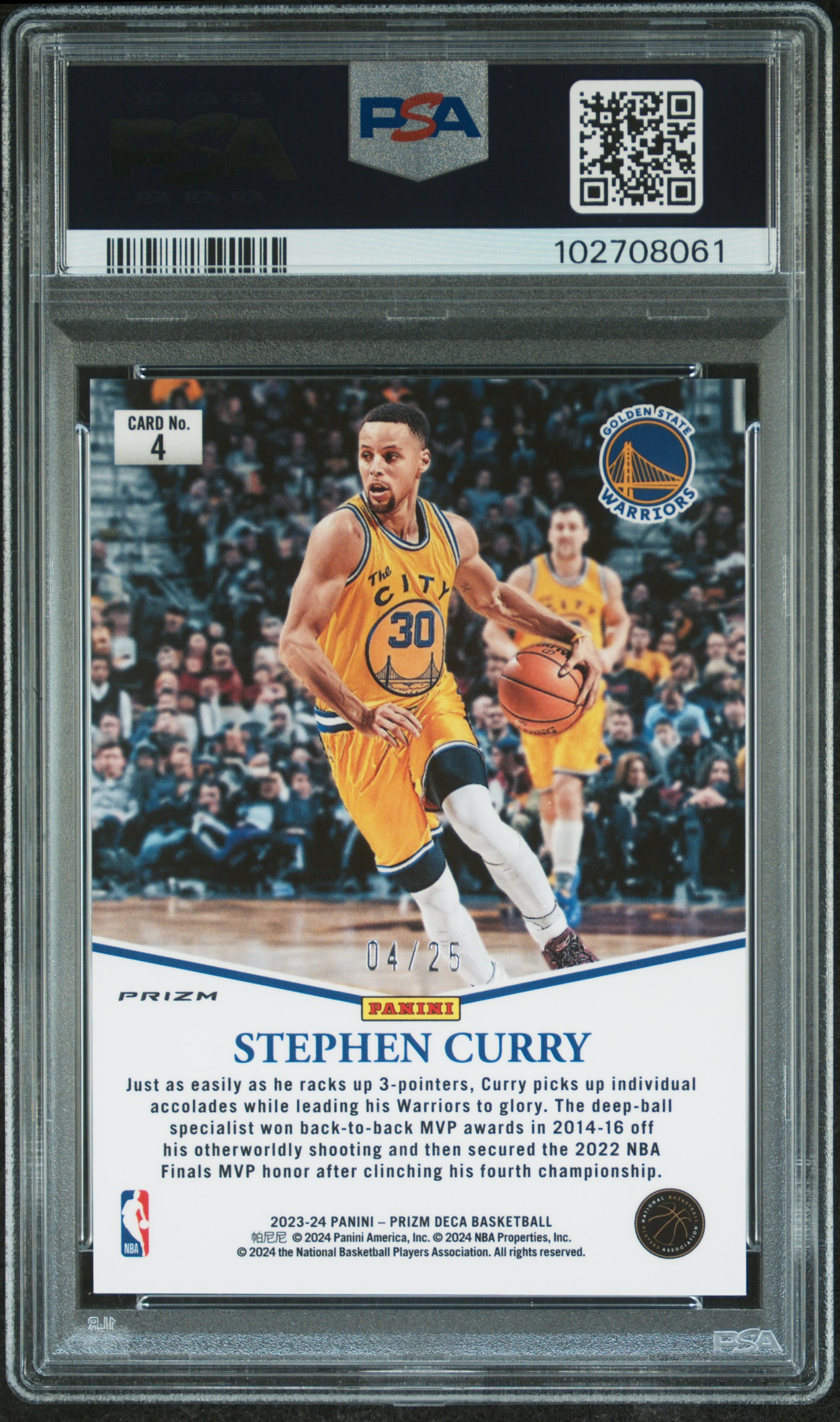 2023 Panini Prizm Deca Most Valuable Players Stephen Curry #4 (Mvp-Mojo Prizm) Gem Mt 10 back