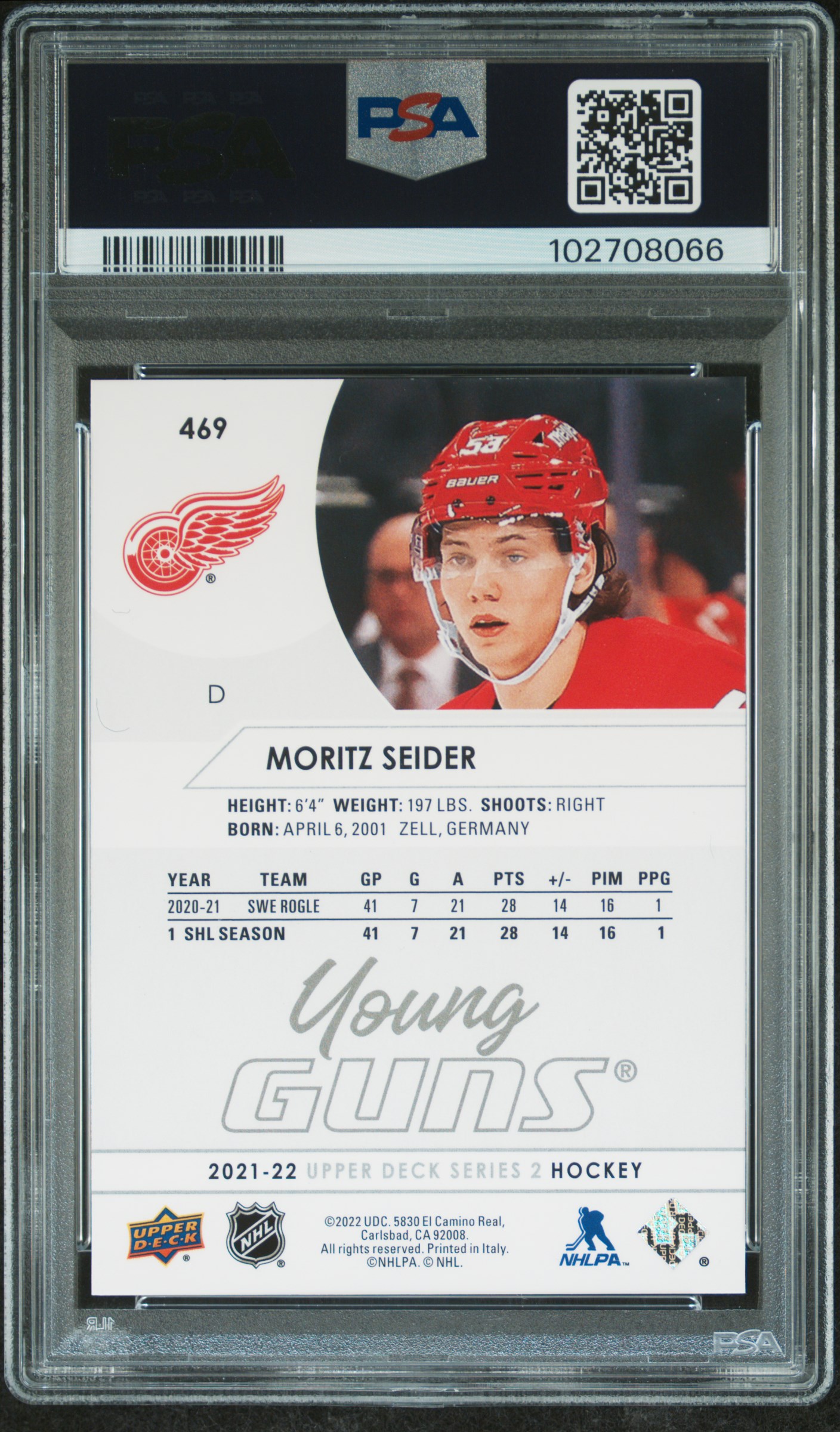 2021-2022 Upper Deck Moritz Seider #469 Gem Mt 10 back