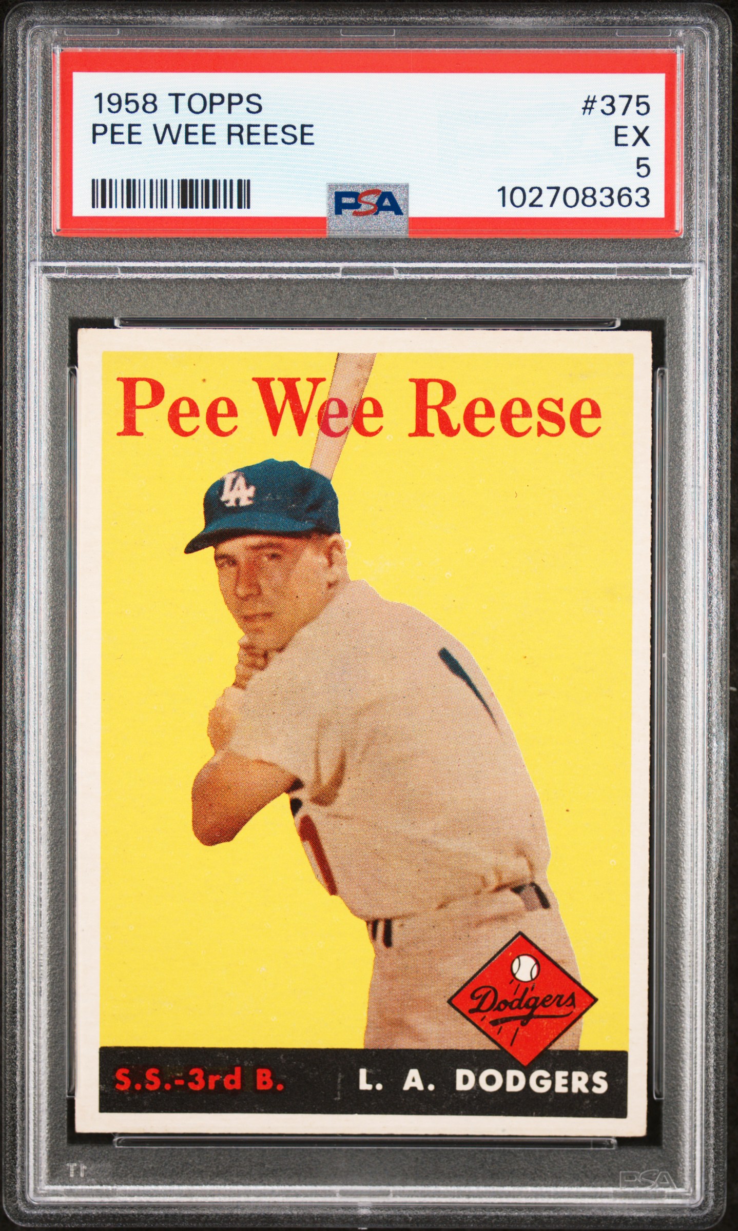 1958 Topps Pee Wee Reese #375 Ex 5 front