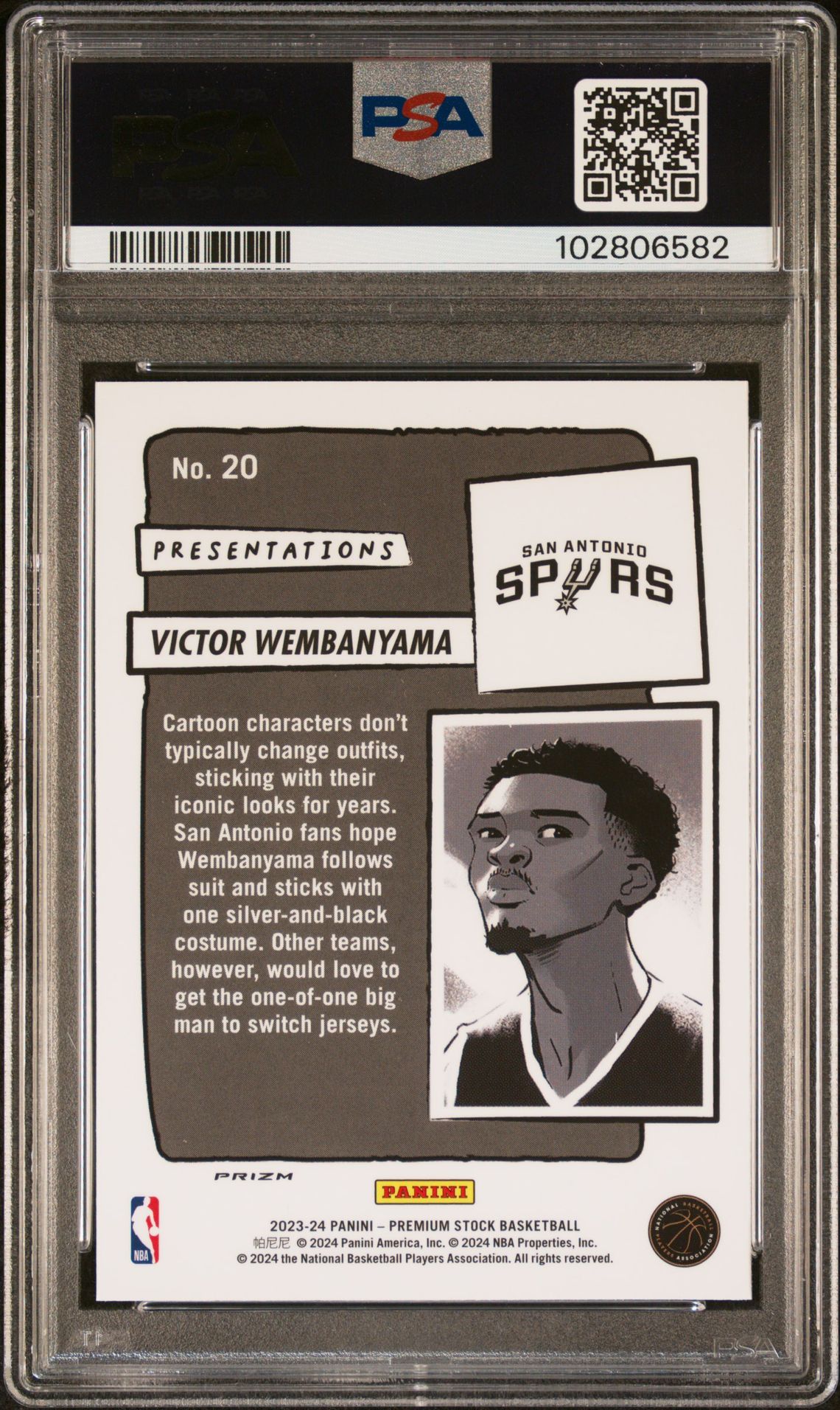 2023 Panini Hoops Premium Stock Presentations Victor Wembanyama #20 Gem Mt 10 back
