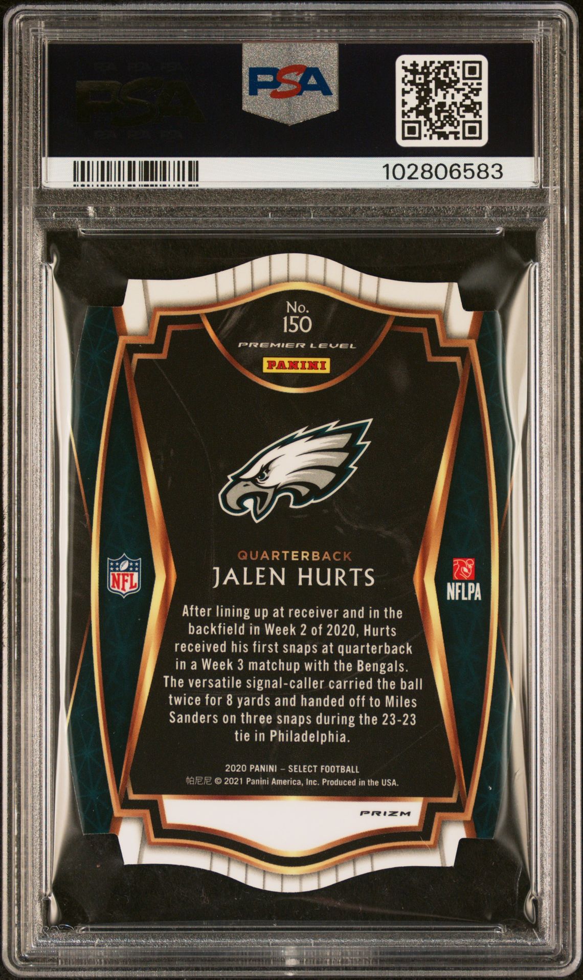 2020 Panini Select Jalen Hurts #150 (Die-Cut Red Prizm) Gem Mt 10 back