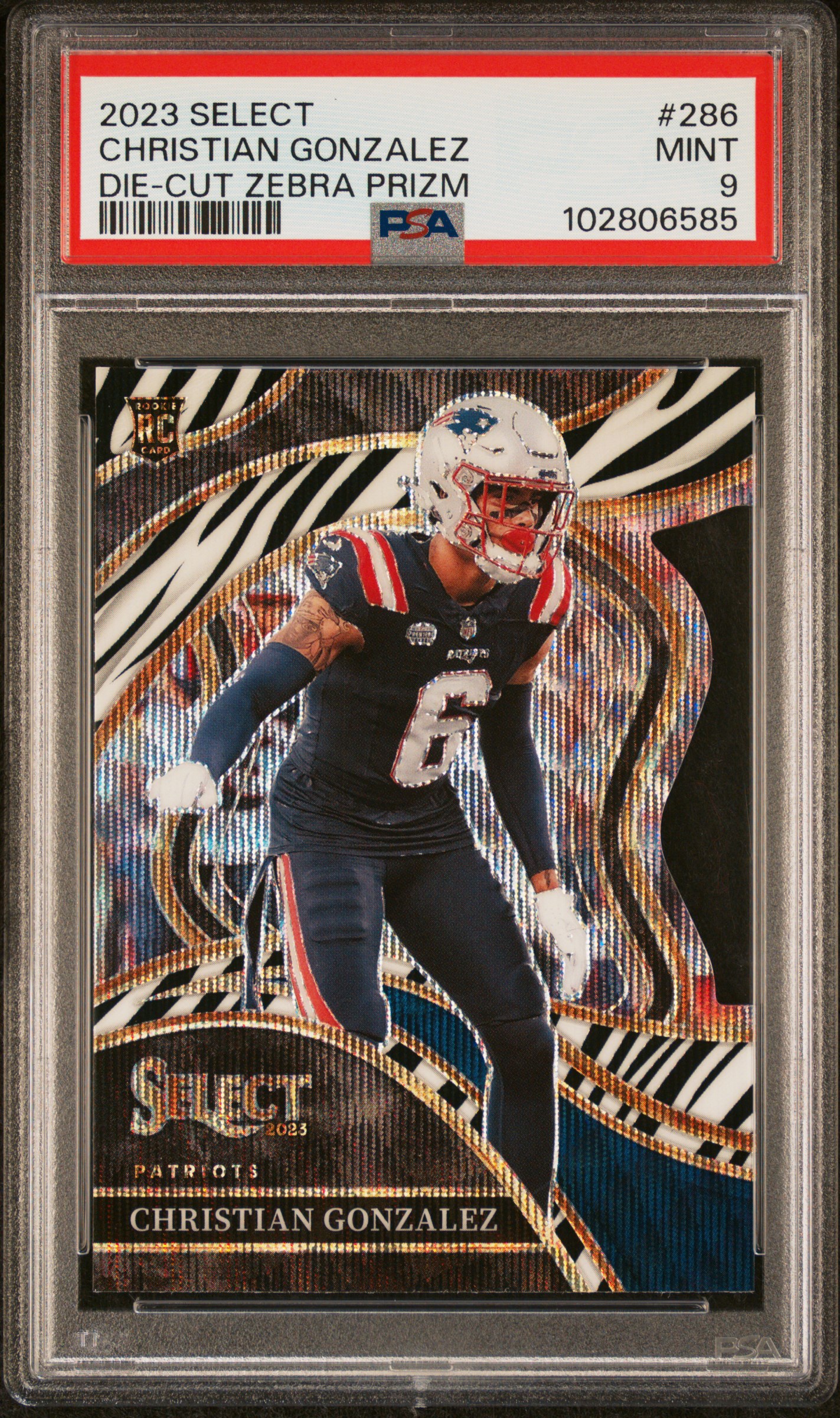 2023 Panini Select Christian Gonzalez #286 (Die-Cut Zebra Prizm) Mint 9 front