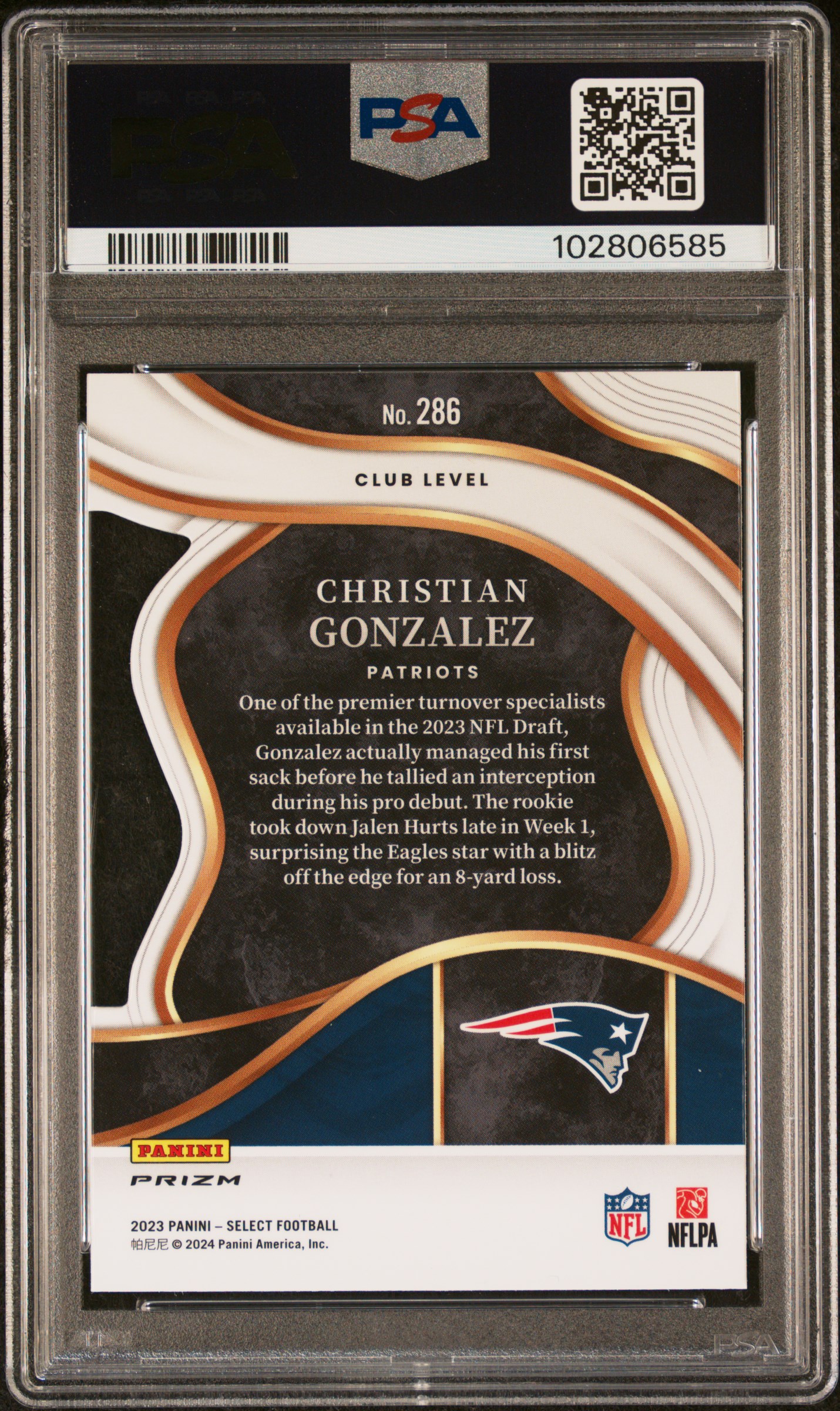 2023 Panini Select Christian Gonzalez #286 (Die-Cut Zebra Prizm) Mint 9 back