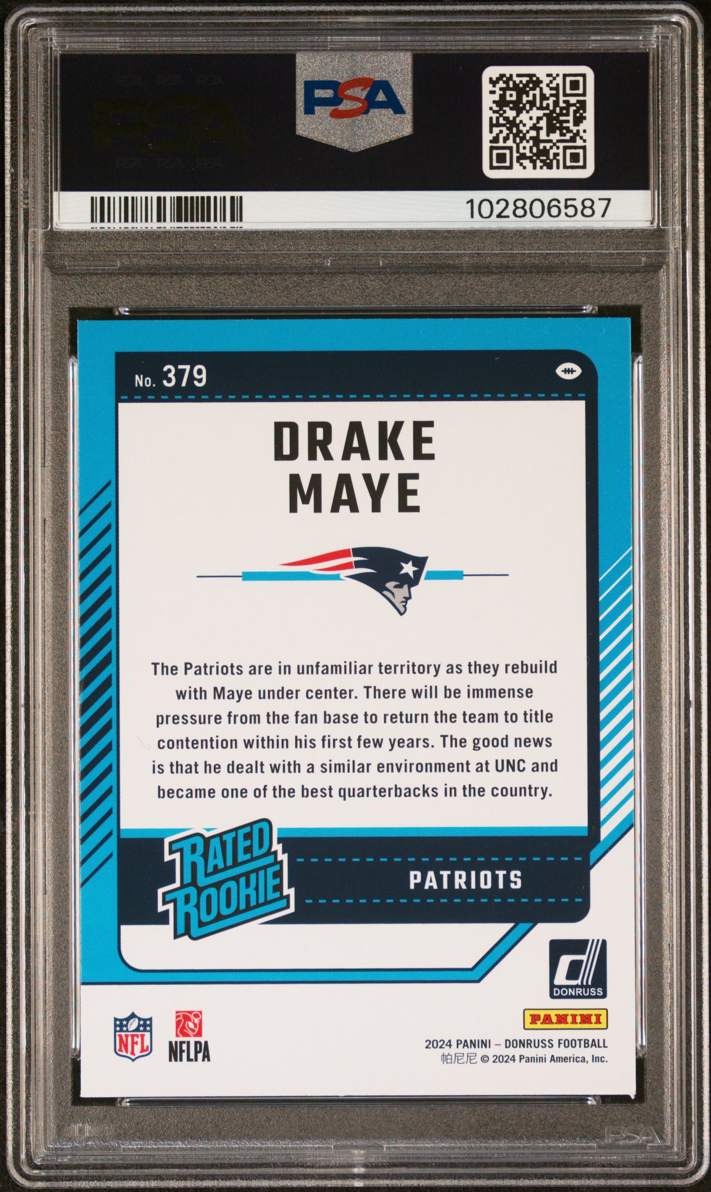 2024 Panini Donruss Drake Maye #379 Mint 9 back