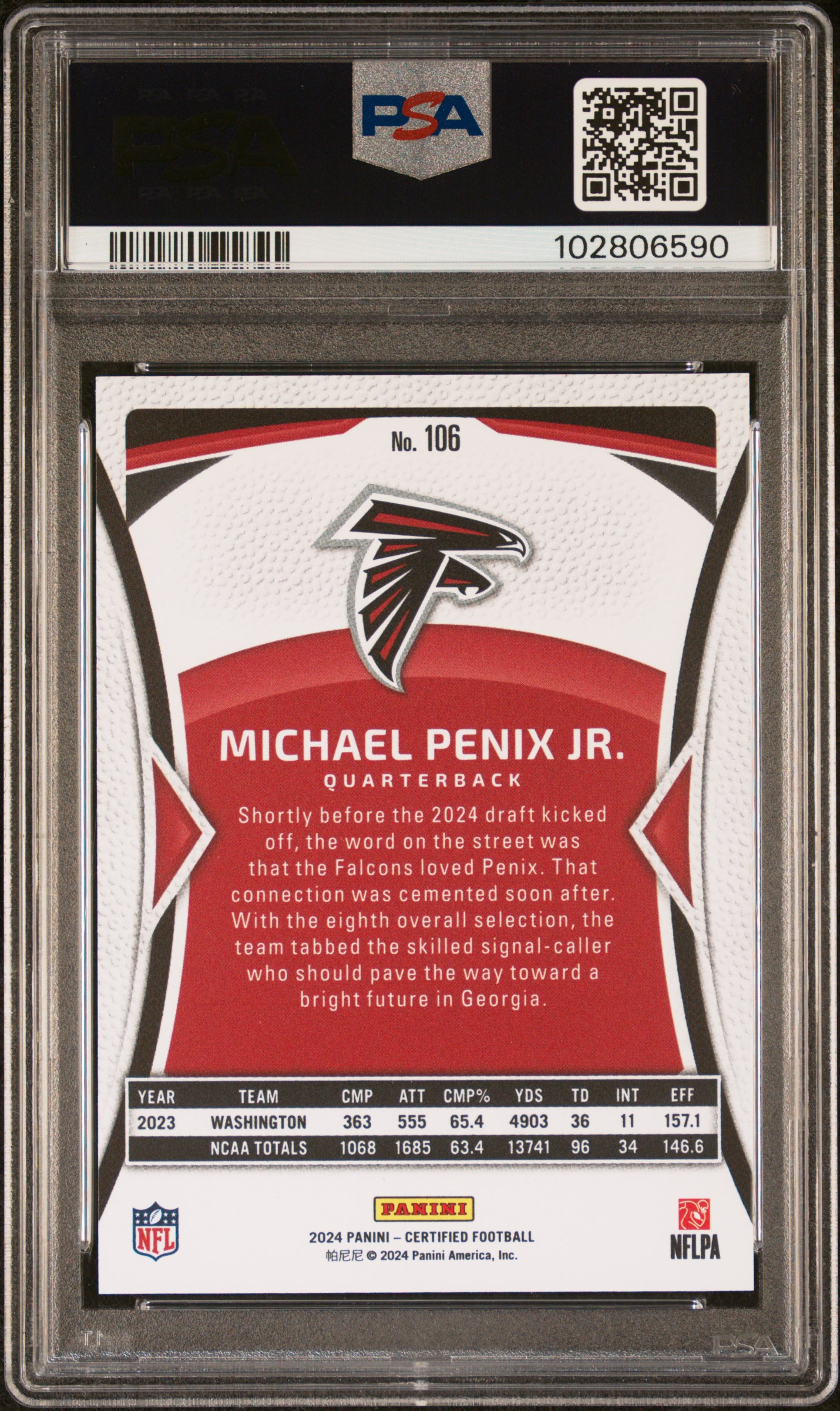 2024 Panini Certified Michael Penix Jr. #106 (Mirror) Mint 9 back