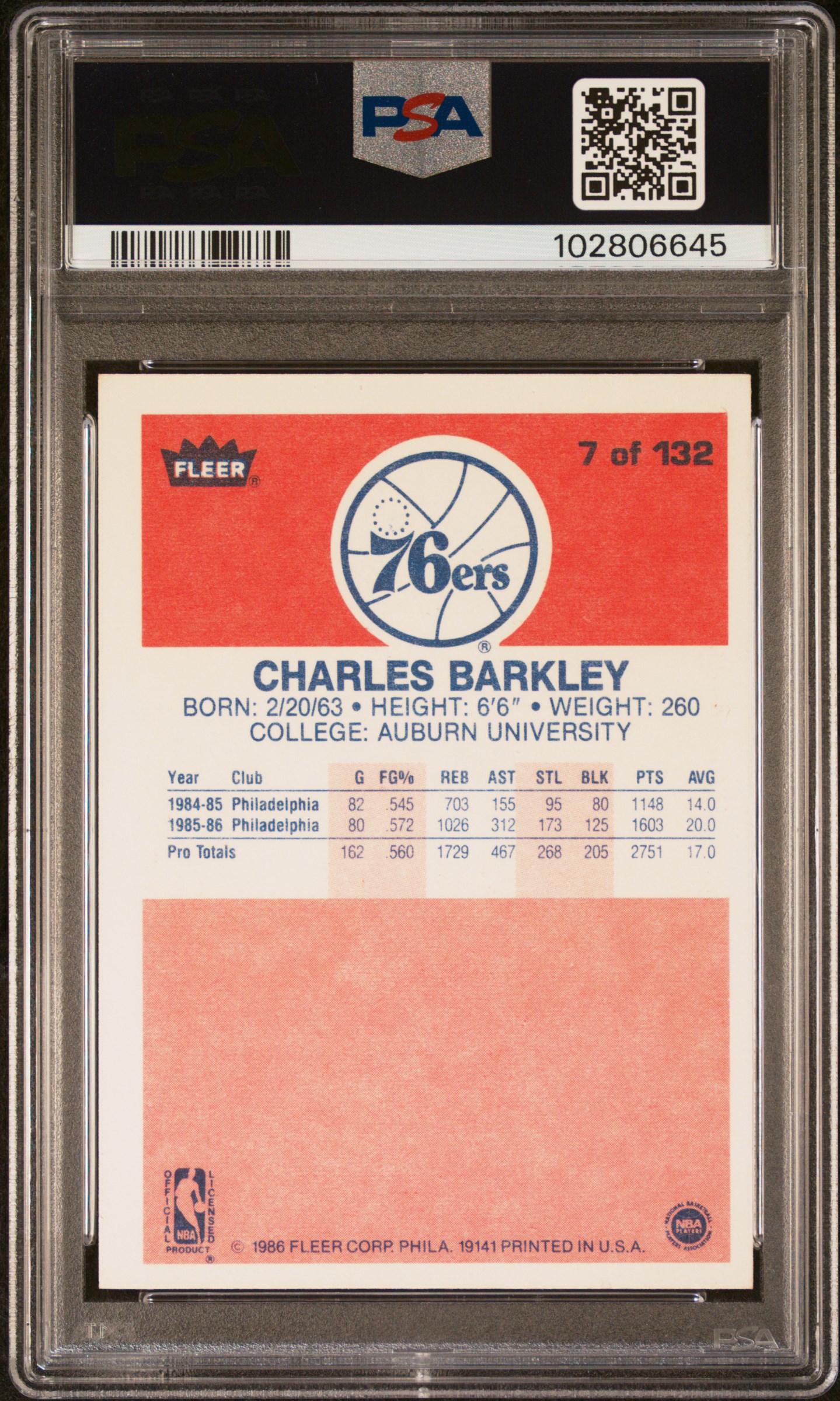 1986 Fleer Charles Barkley #7 Nm 7 back